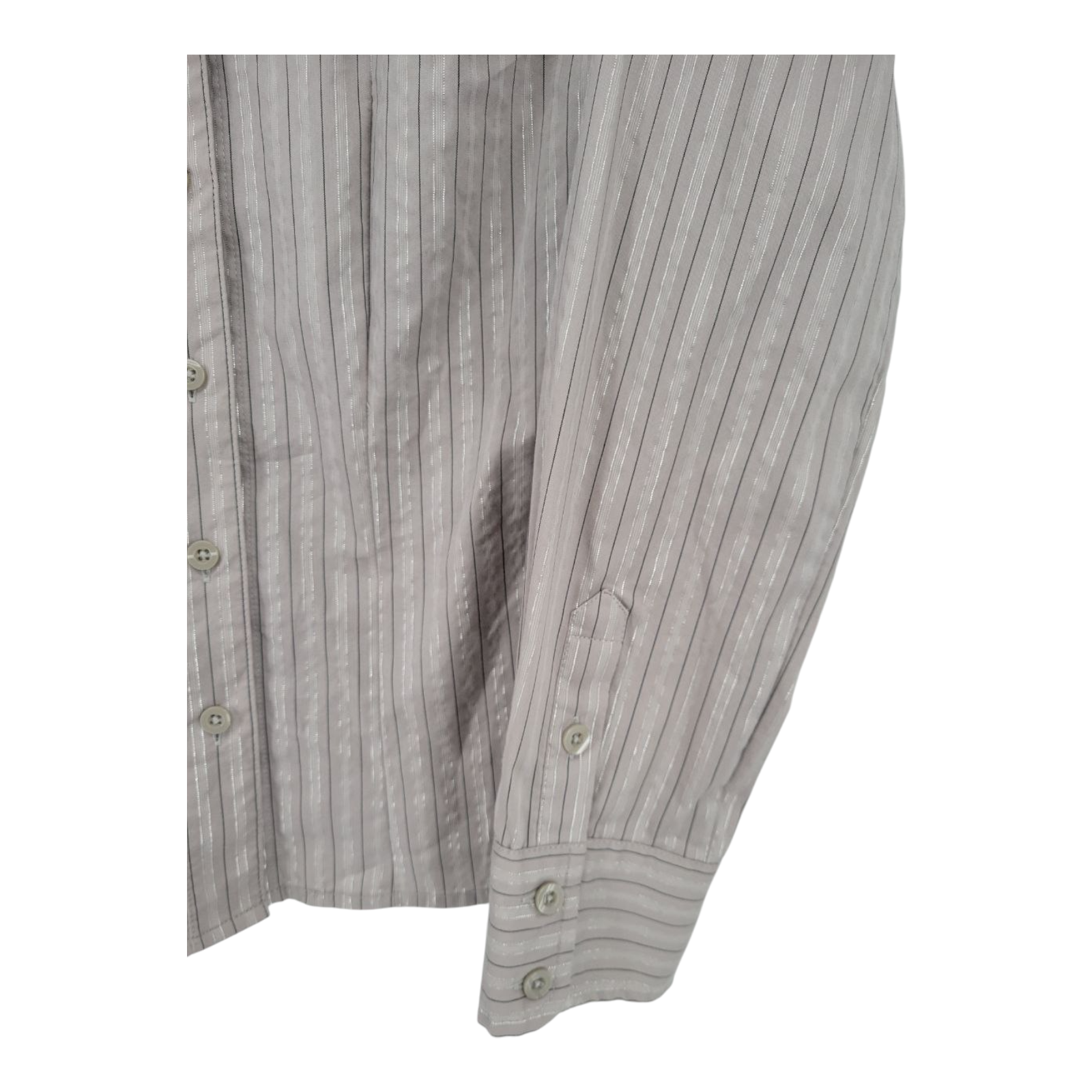 Attention Womens Button Up Long Sleeve Shirt Gray Striped Size M