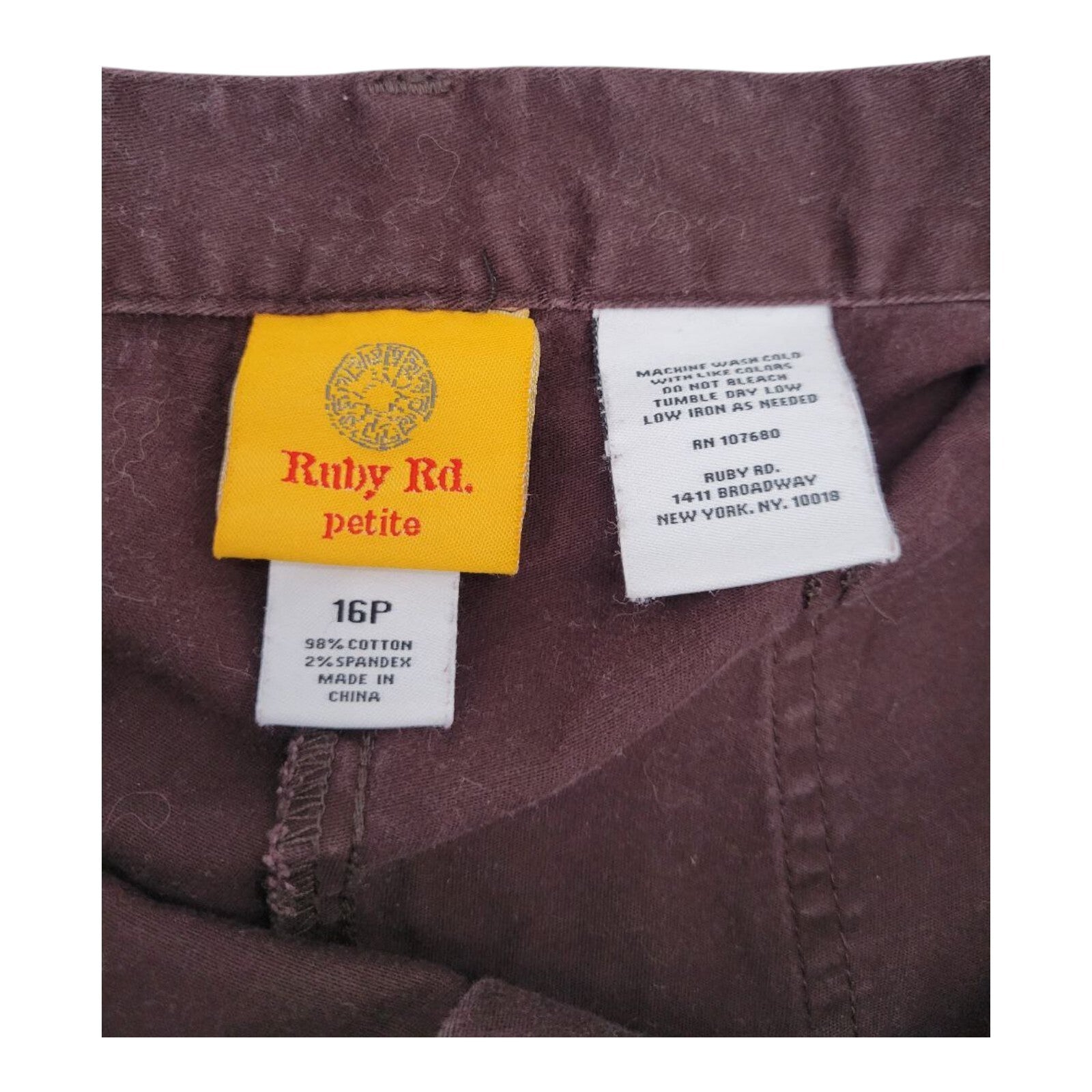 Ruby Rd Petite Straight Leg Stretch Pants Brown Cotton Blend Size 16P