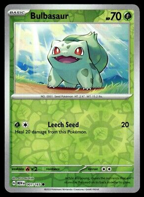 Pokemon 2023 Scarlet & Violet 151 Bulbasaur Reverse Holo Common #1 Near Mint