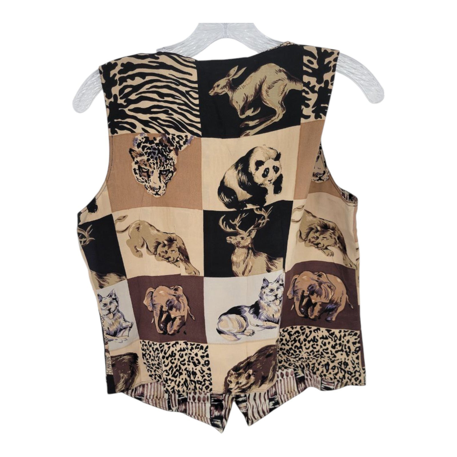 FU DA Fine Silk Sleeveless Safari Animal Print Button Front Vest PM