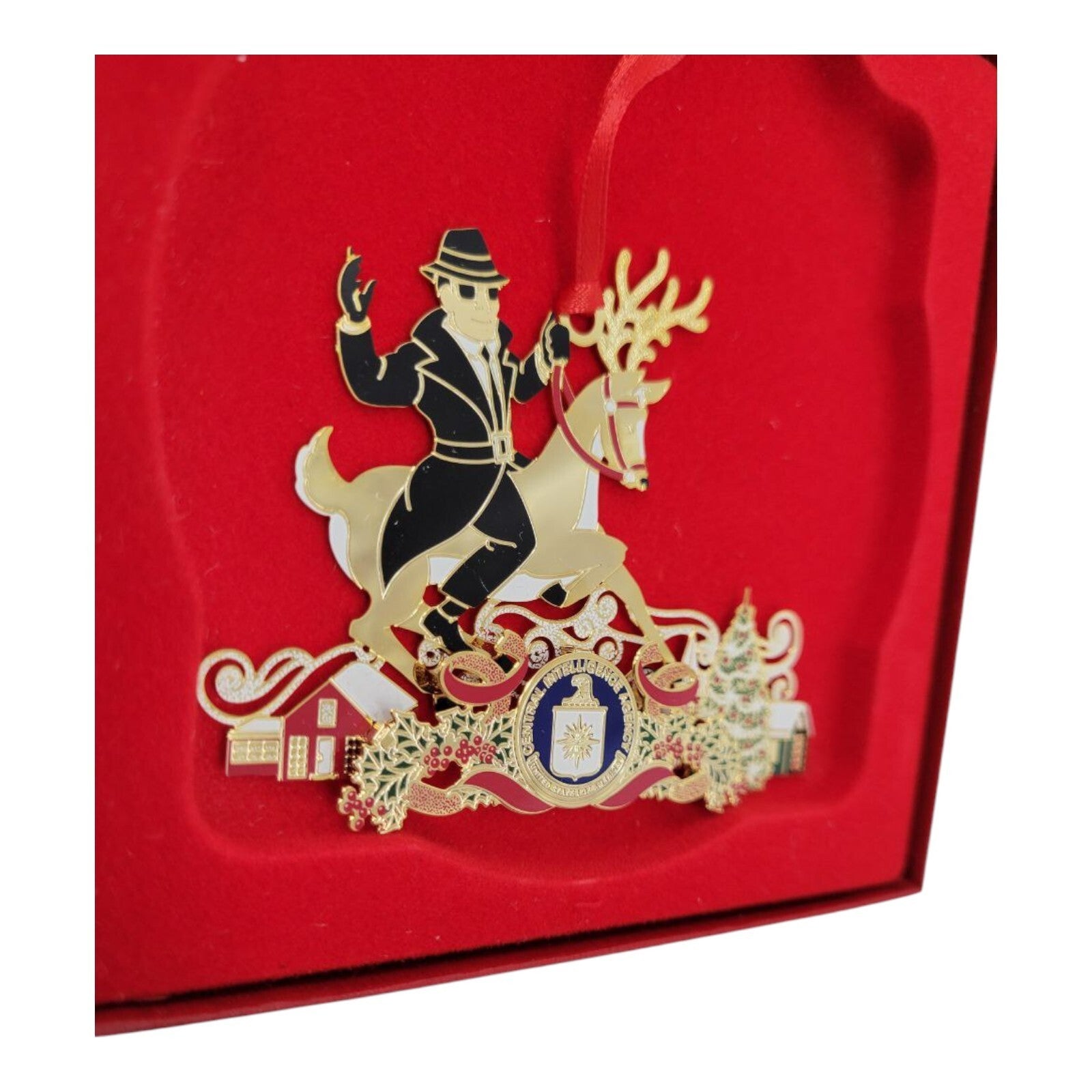 CIA Central Intelligence Agency Spy Guy Reindeer Christmas Ornament w/ Box Rare