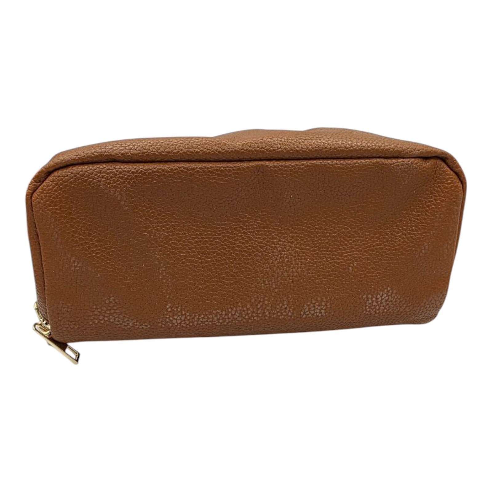 WANDF Brown Faux Leather Toiletry Bag Zip Closure Dopp Kit Travel Organizer Case
