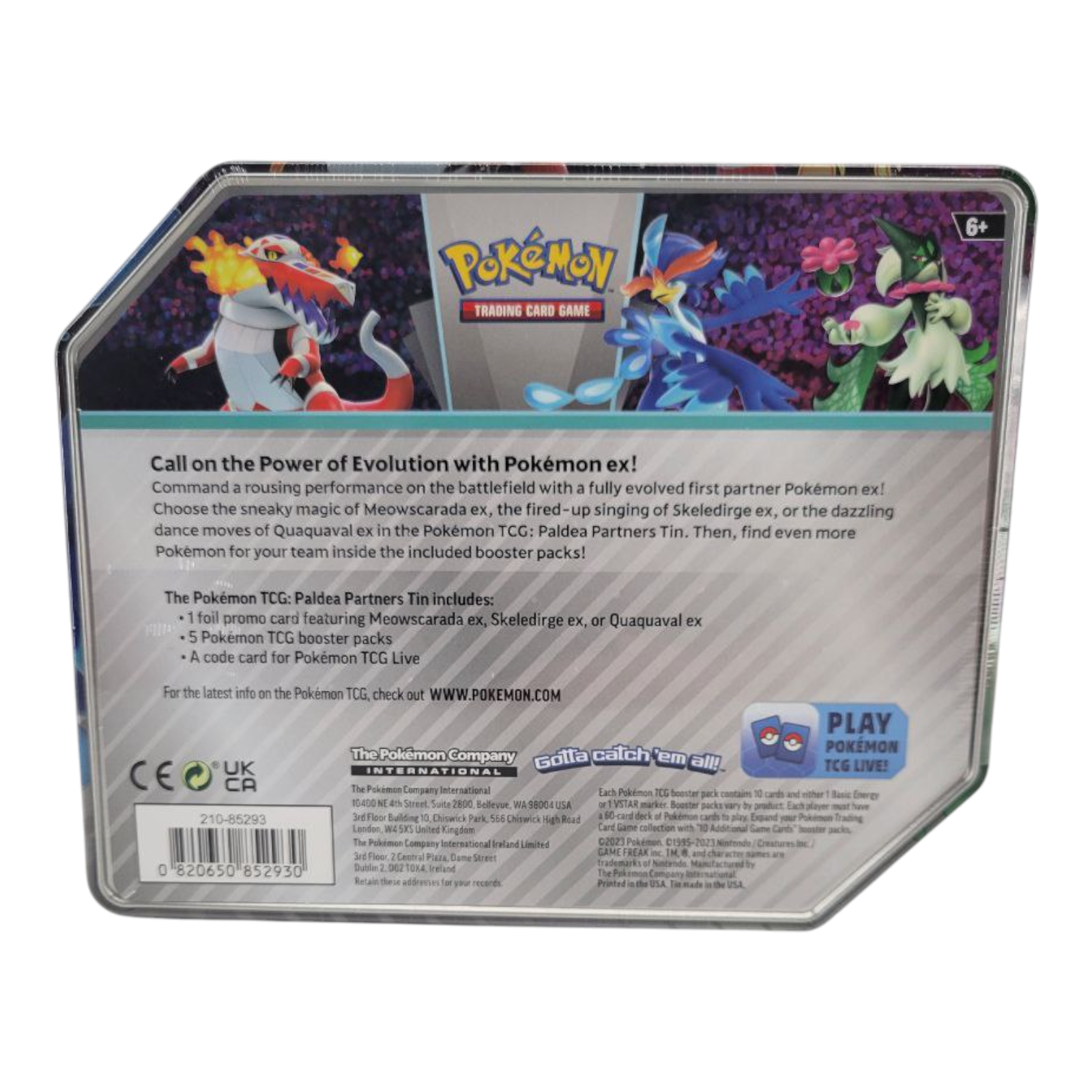 Pokémon TCG Paldea Partners Tin Meowscarada ex with Booster Packs and Code