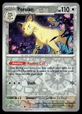 Pokemon 2023 Scarlet & Violet 151 Persian Reverse Holo Uncommon #53 Near Mint