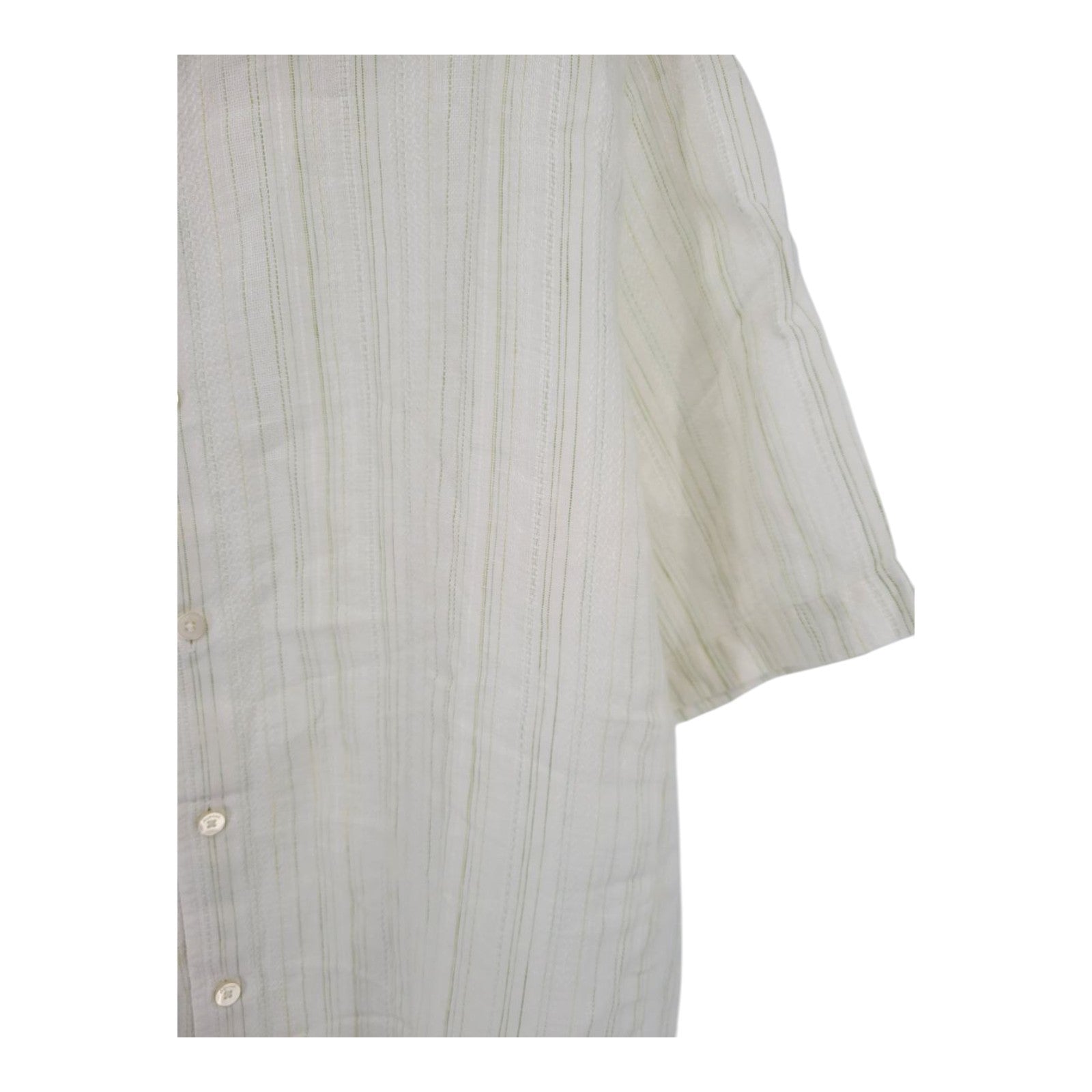 Murano Men's Linen Button Down Shirt Cream Beige Striped Short Sleeve L