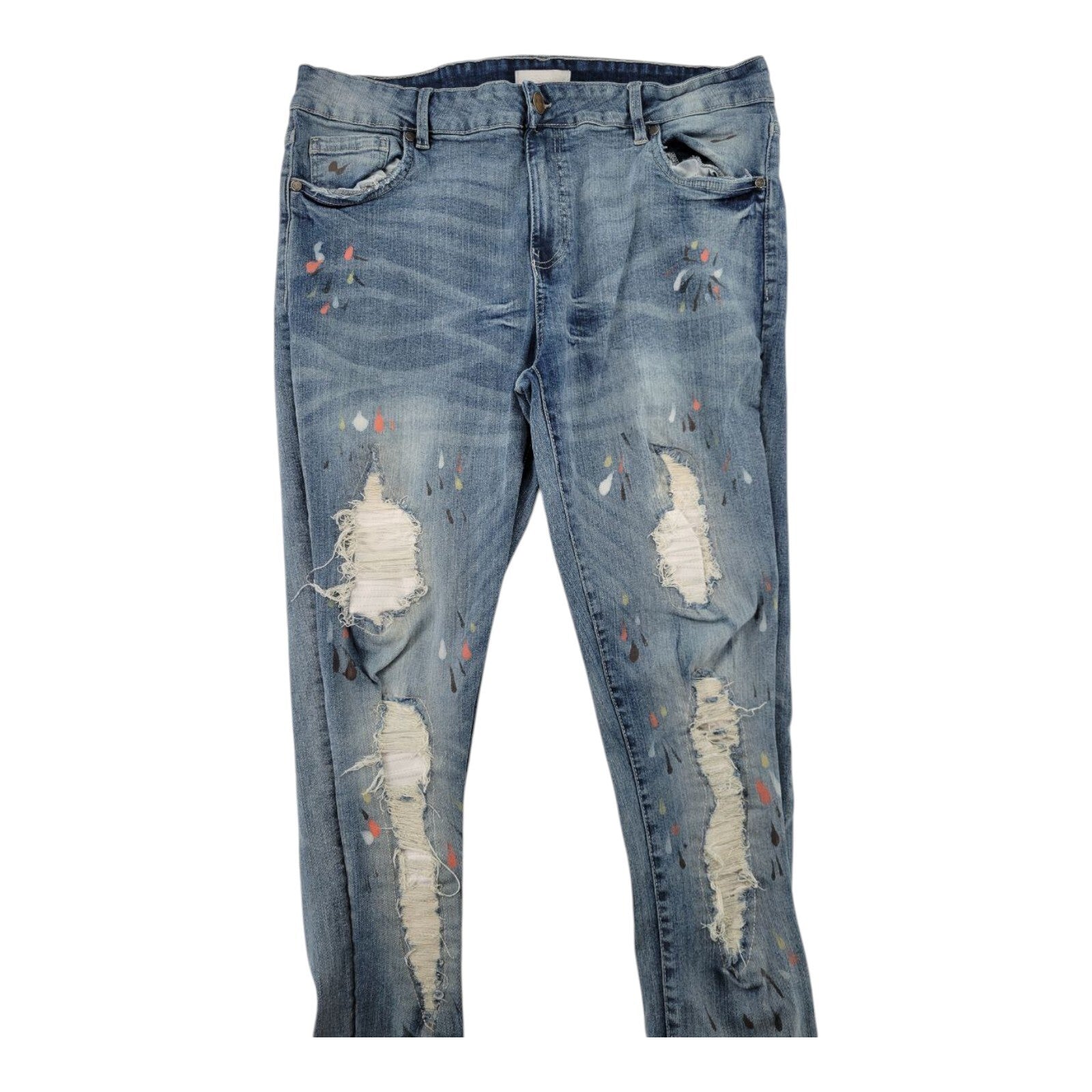 GS-115 Mens Paint Splatter Distressed Slim Fit Blue Denim Jeans Size 38
