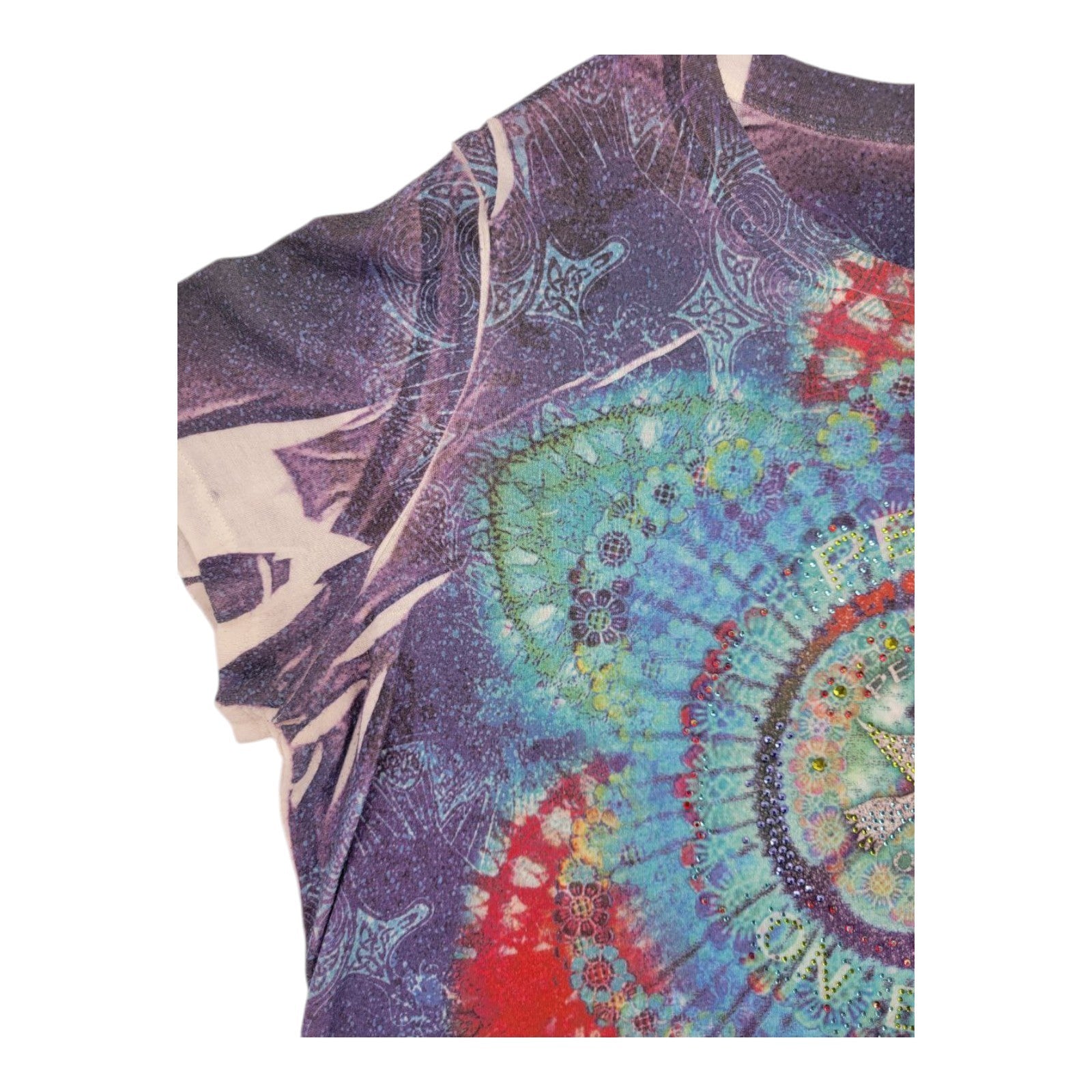 B.L.E.U. Women's Peace On Earth Rhinestone Tee USA Made Graphic XL
