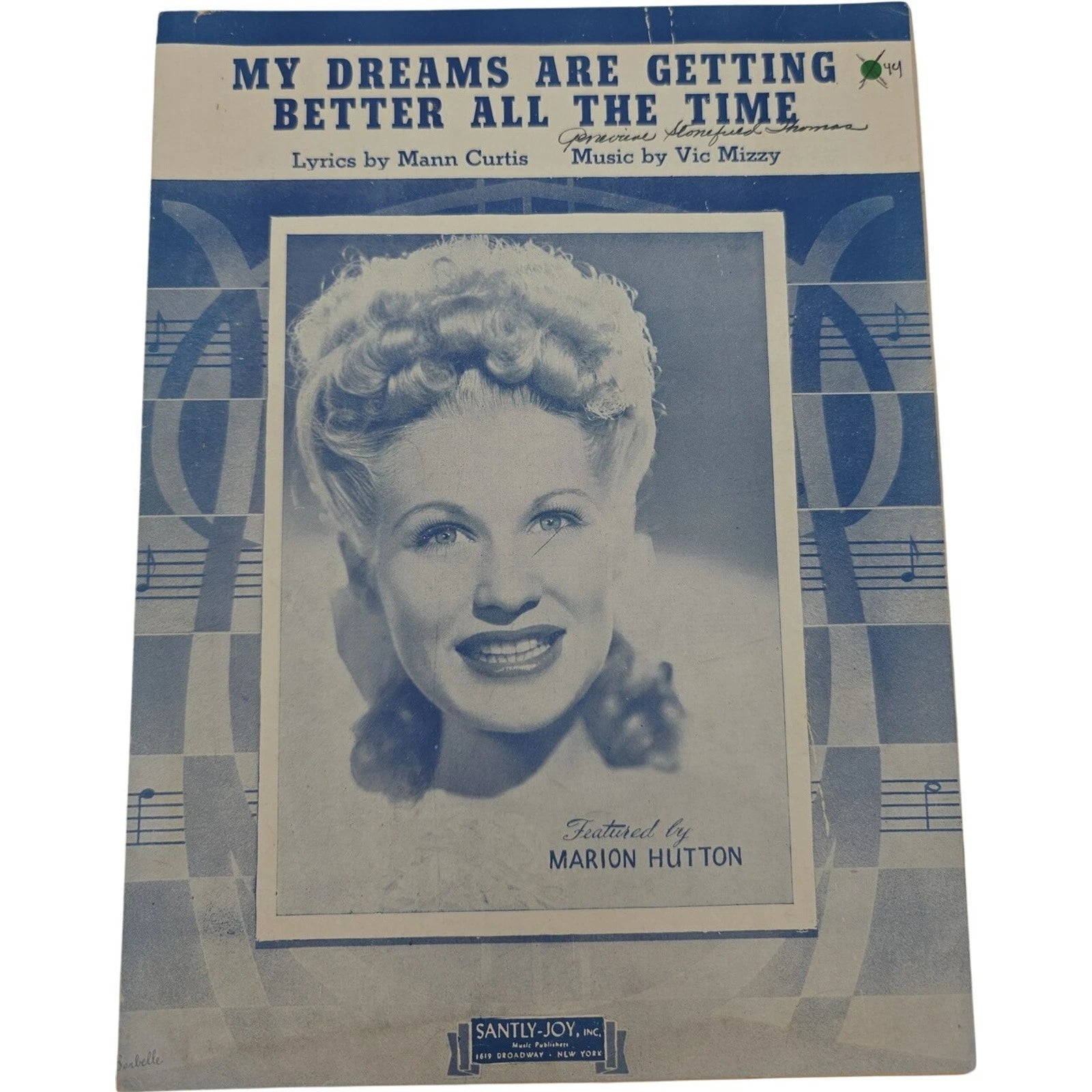 Vintage 1944 Sheet Music My Dreams Are Getting Better All The Time - Mann Curtis