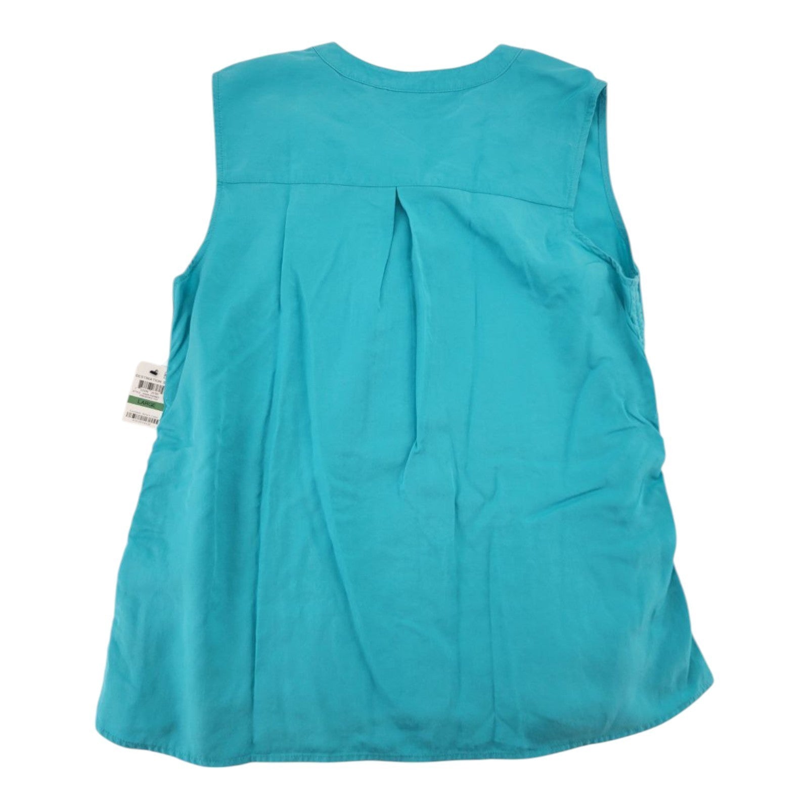 Style & Co Women's Sleeveless Button Top L Blue Ruched Side Blouse