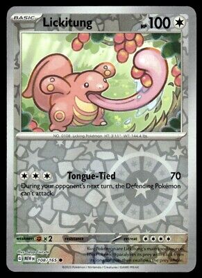 Pokemon 2023 Scarlet & Violet 151 Lickitung Reverse Holo Common #108 Near Mint