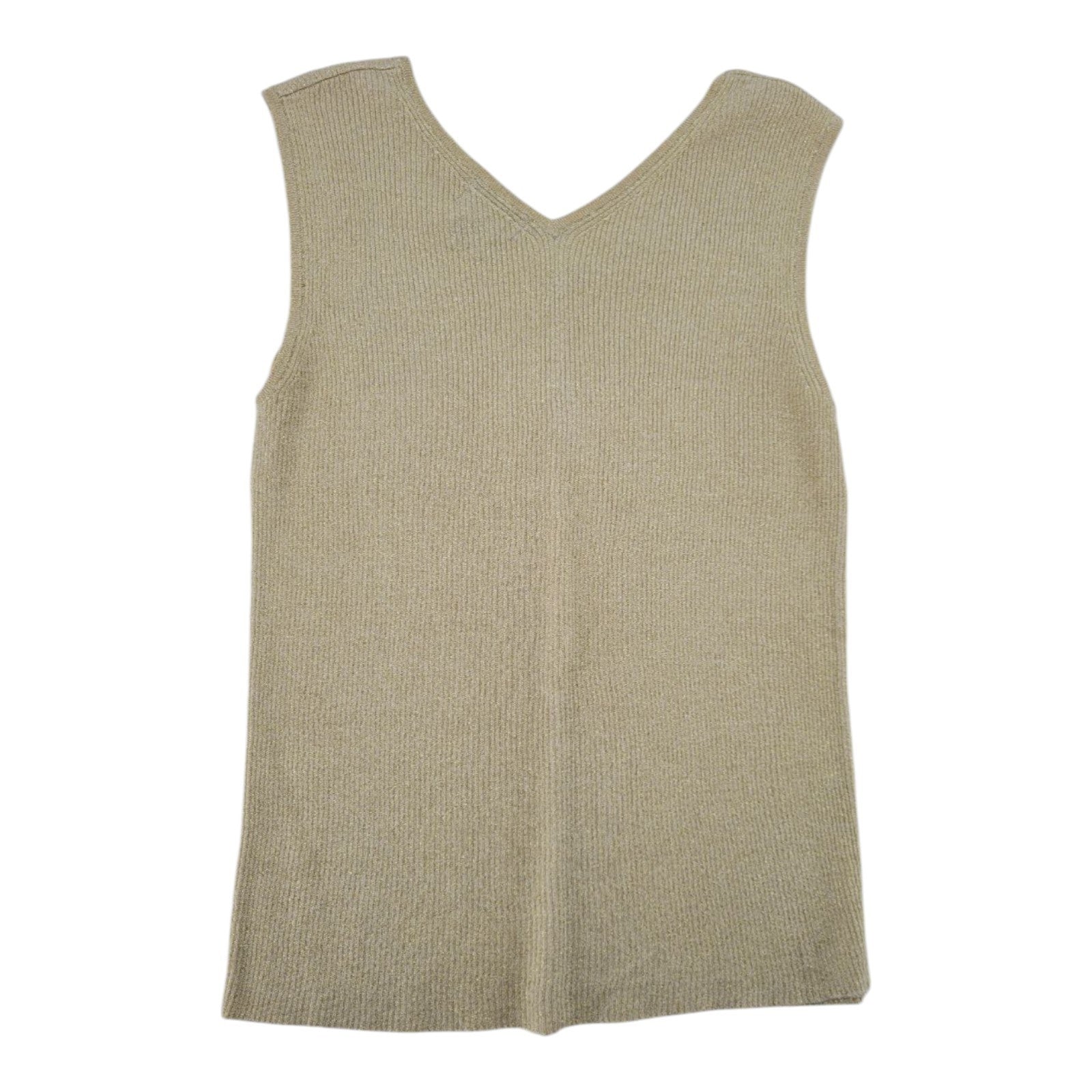 Bay Studio Career Petite Women's Gold Metallic Ribbed Knit Tank Top Sleeveless