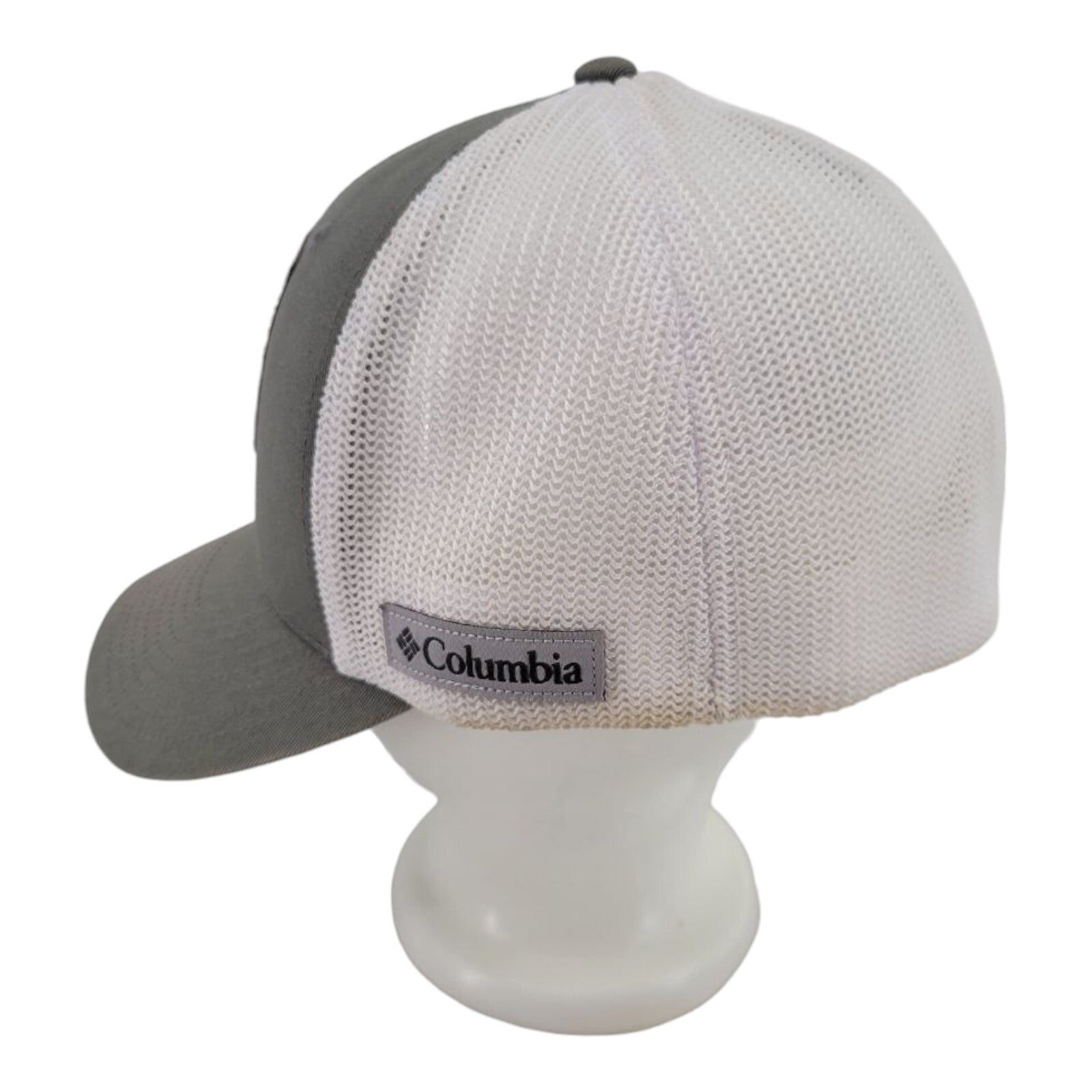 Columbia Yellowstone Flexfit Hat Gray White Mesh Trucker Cap Old Faithful S/M