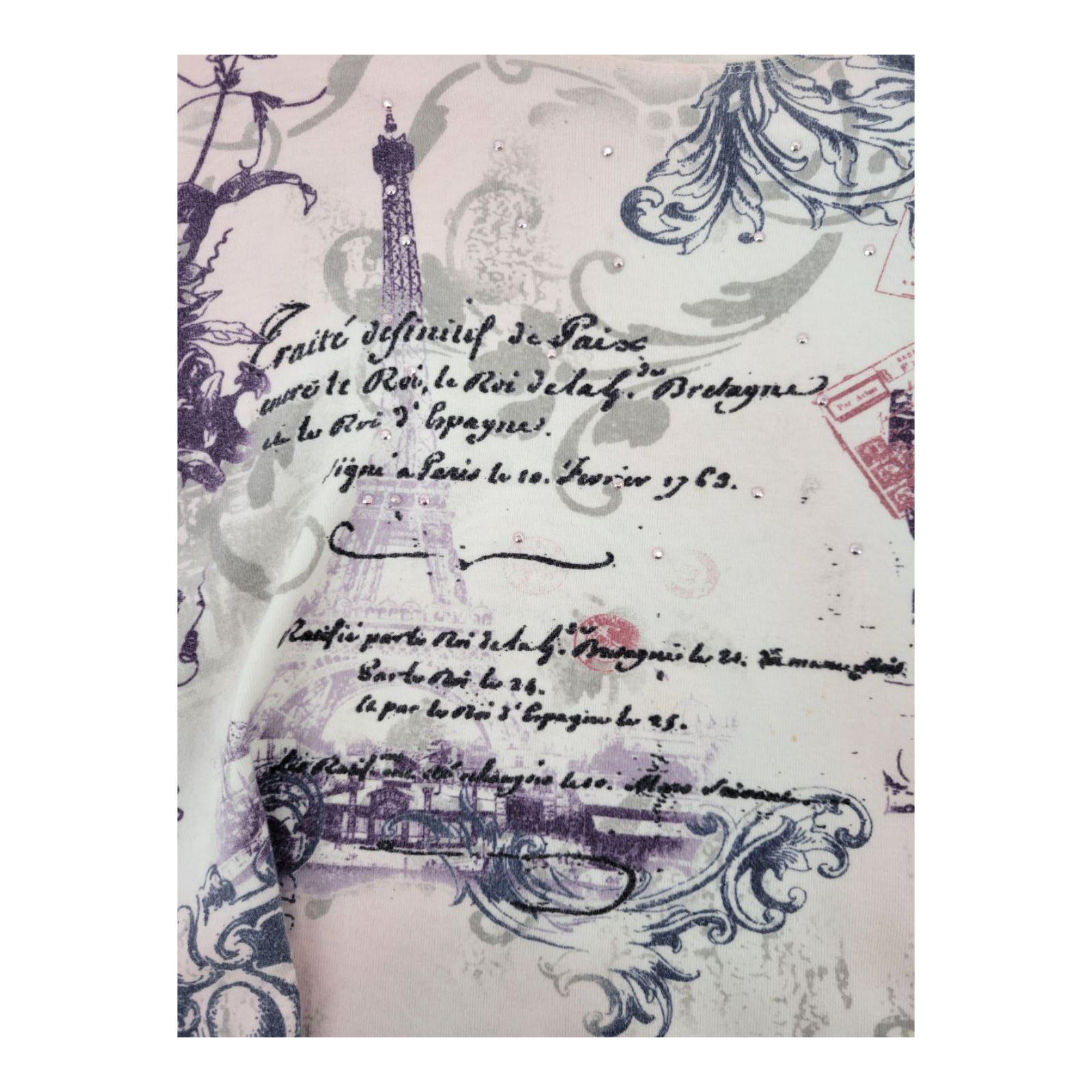 Nicole Miller Le Bistro de Marlene Pink Paris Print Top Blouse XL Long Sleeve