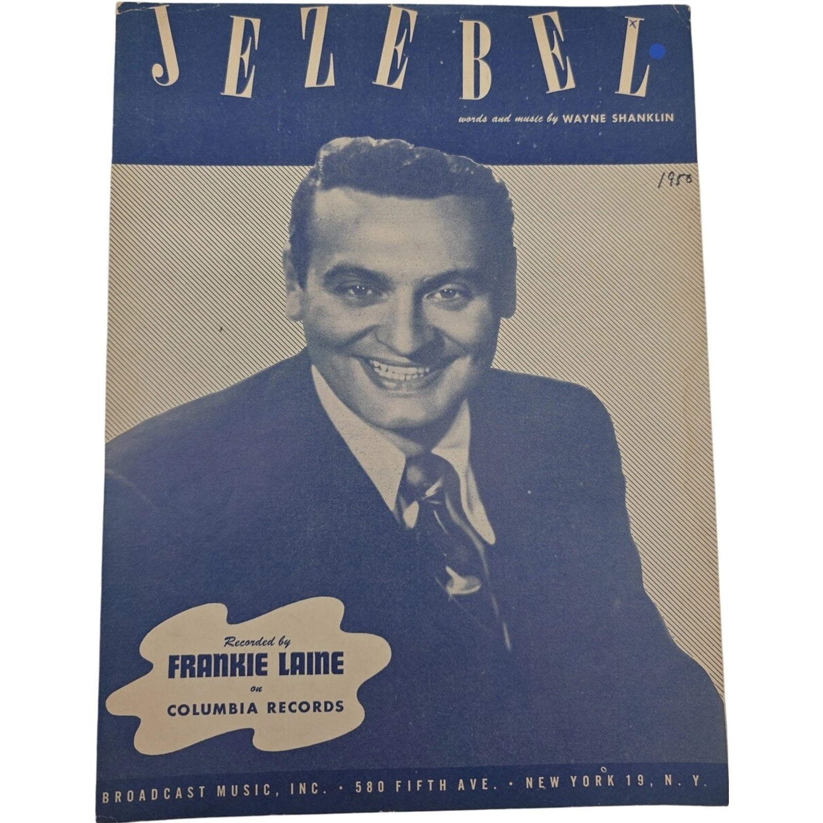 Jezebel Recorded by Frankie Laine 1951 Vintage Sheet Music by Wayne Shanklin
