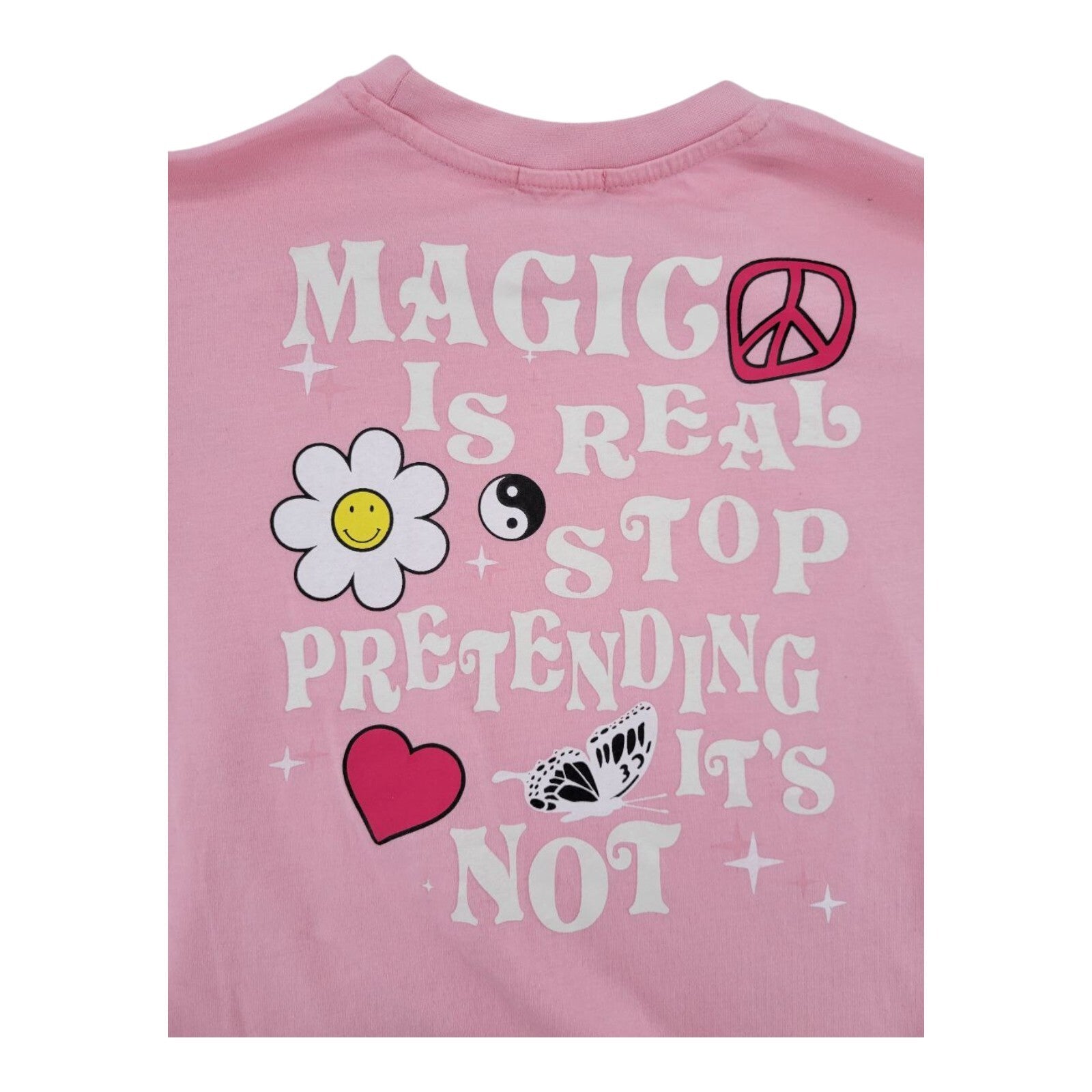 Love Theory Essentials Magic Is Real Graphic Pink T-Shirt Womens Size M
