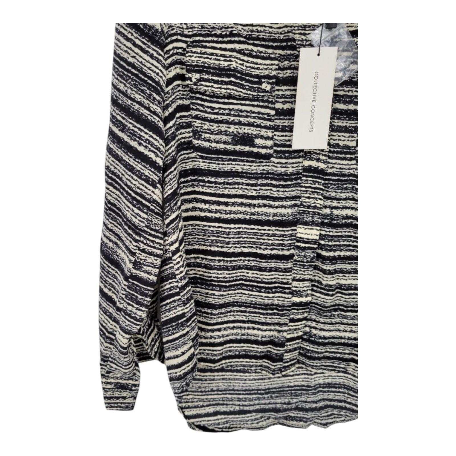Collective Concepts Women's Black Cream Abstract Stripe Blouse XS Long Sleeve