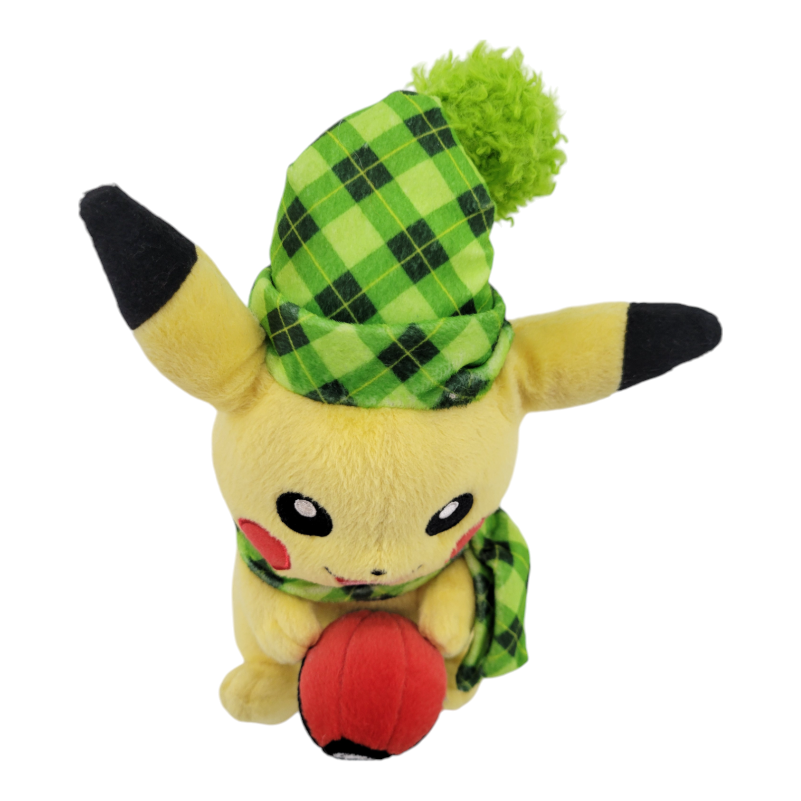 Tomy Pikachu Pokémon Christmas Plush 10" Stuffed Toy Plaid Hat Scarf Pokeball