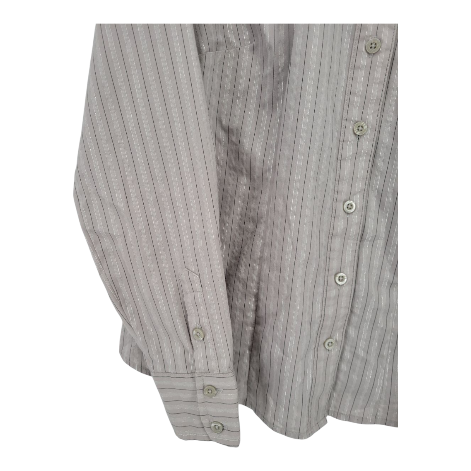 Attention Womens Button Up Long Sleeve Shirt Gray Striped Size M