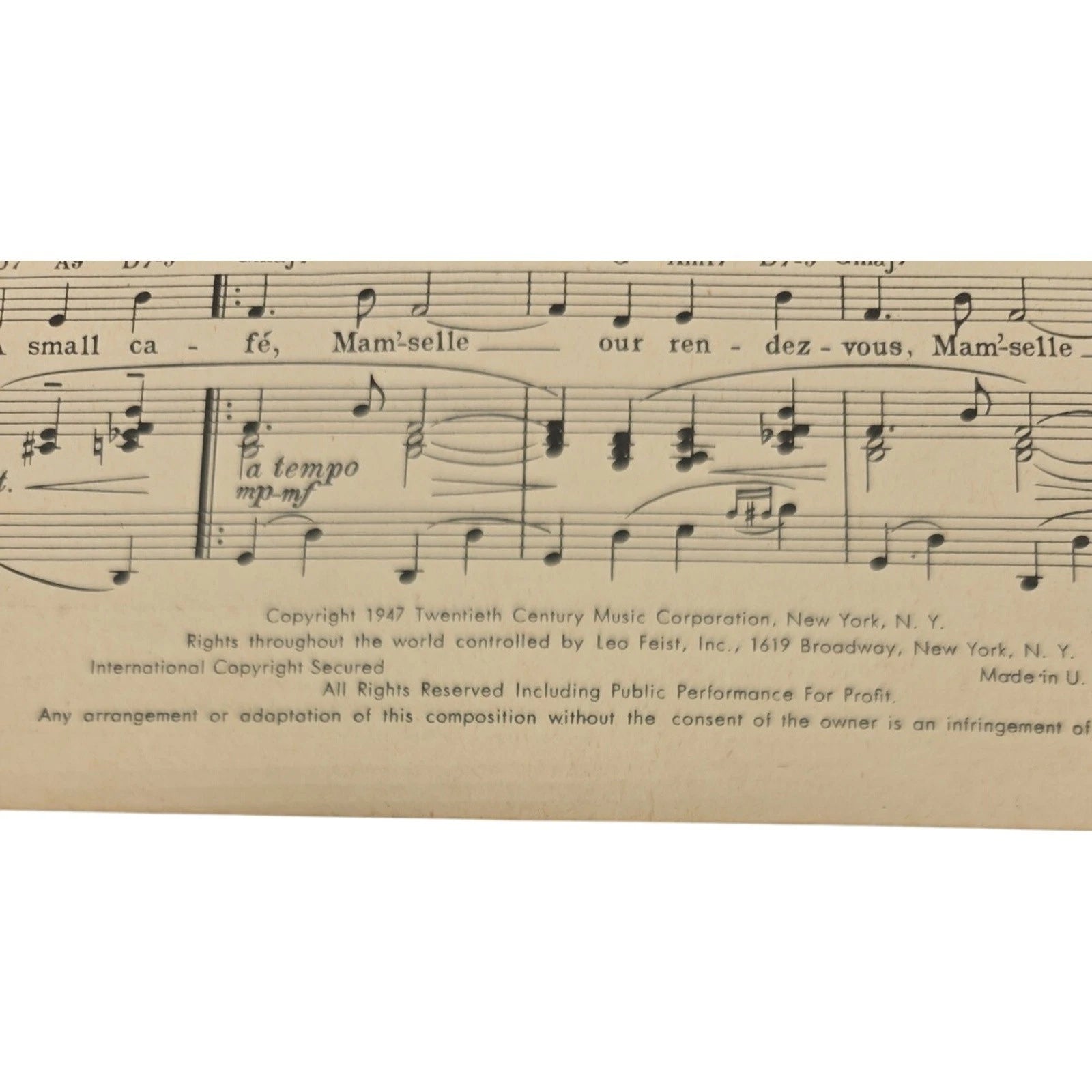 Mam'selle from Razor's Edge 1947 Sheet MusicMack Gordon Edmund Goulding