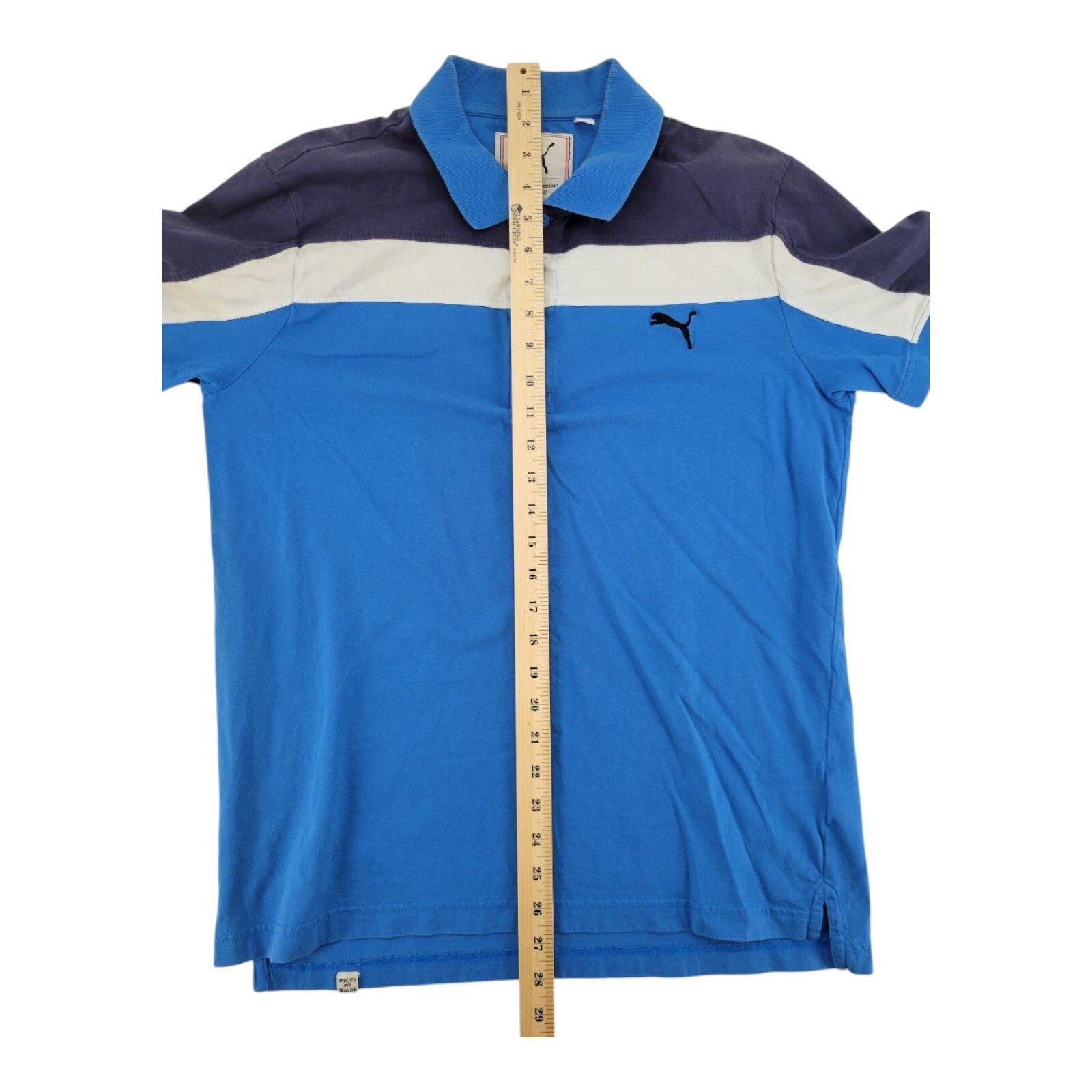 Puma Golf Polo Shirt Mens Blue White Colorblock Short Sleeve Logo Size Medium