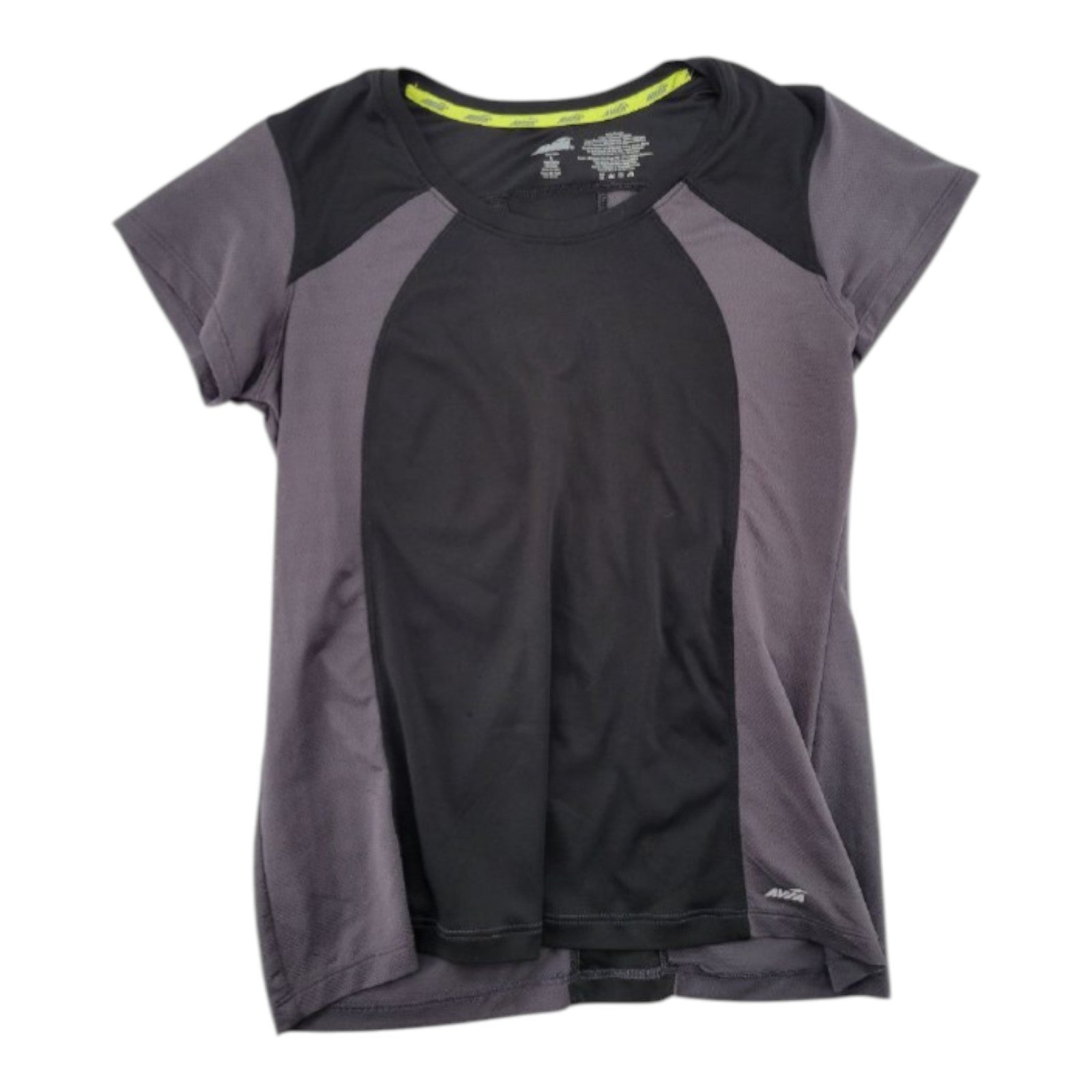 Avia Women's Gray Black Athletic Mesh Activewear Shirt Short Sleeve Size L