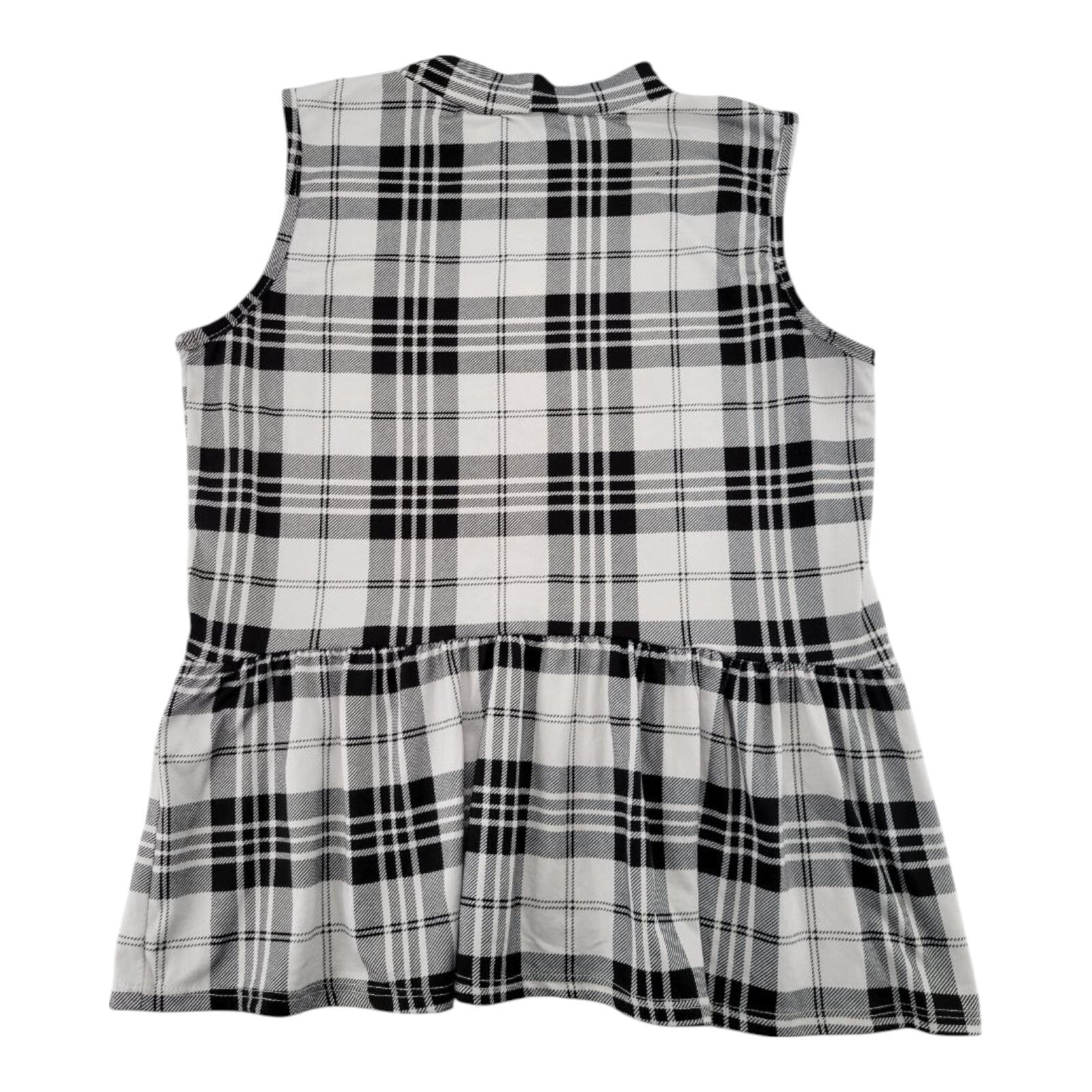OMT Fashions Sleeveless Peplum Top Womens Black White Plaid Size XL