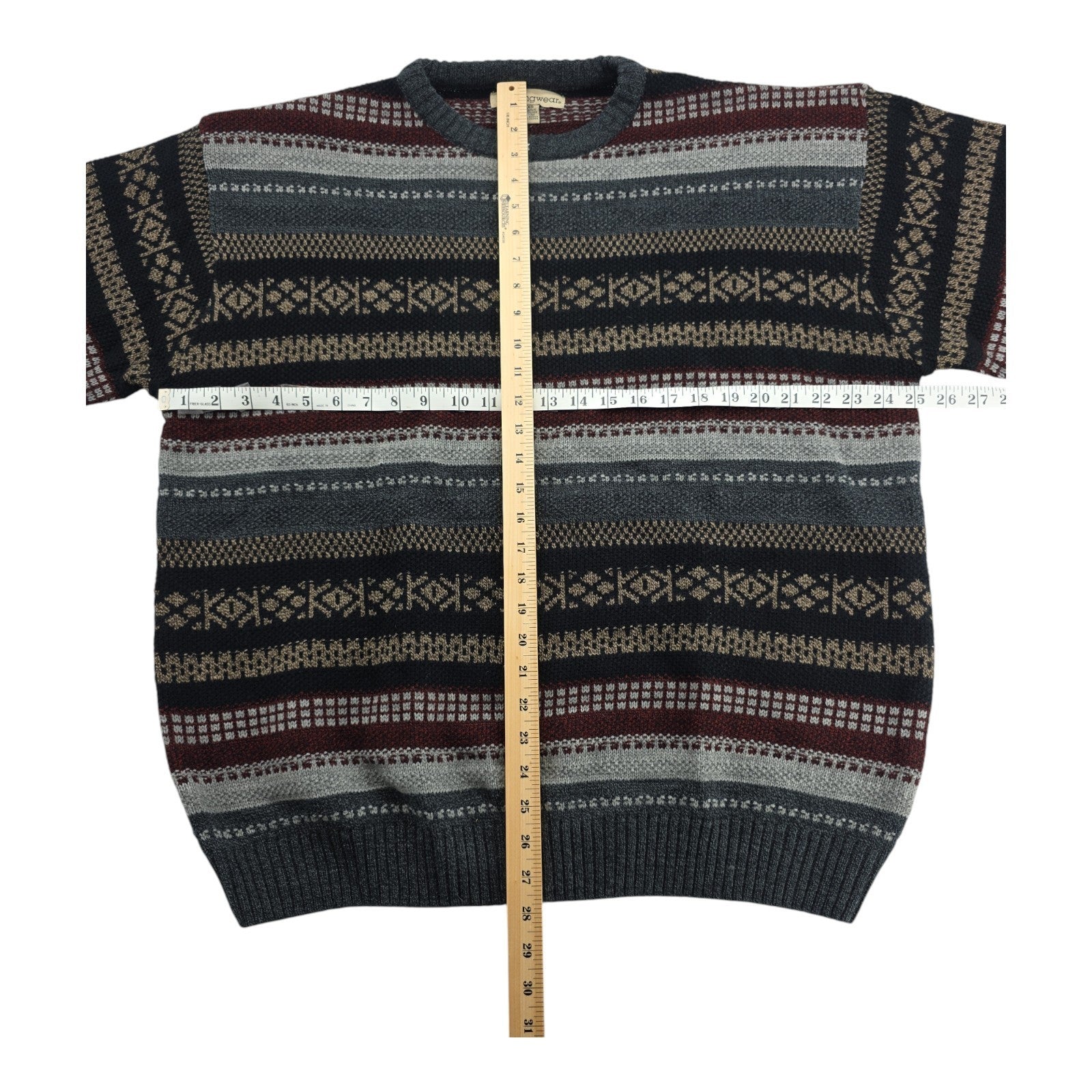 Vintage Sweater Munsingwear Mens Black Square Gray Knit Pullover Grandpa Size XL