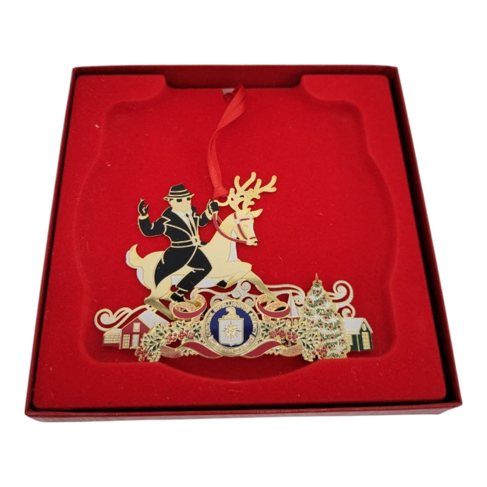 CIA Central Intelligence Agency Spy Guy Reindeer Christmas Ornament w/ Box Rare