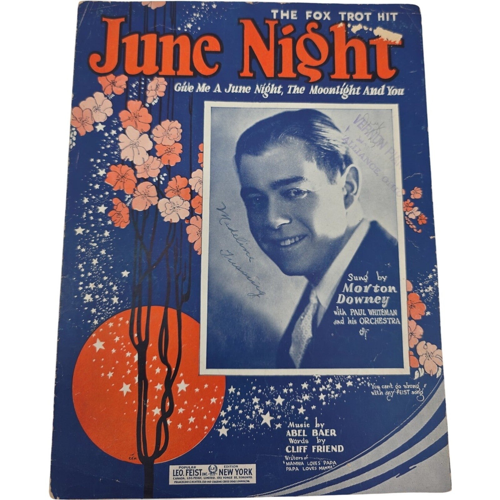 June Night Give Me a June Night, The Moonlight and You 1924 Vintage Sheet Music