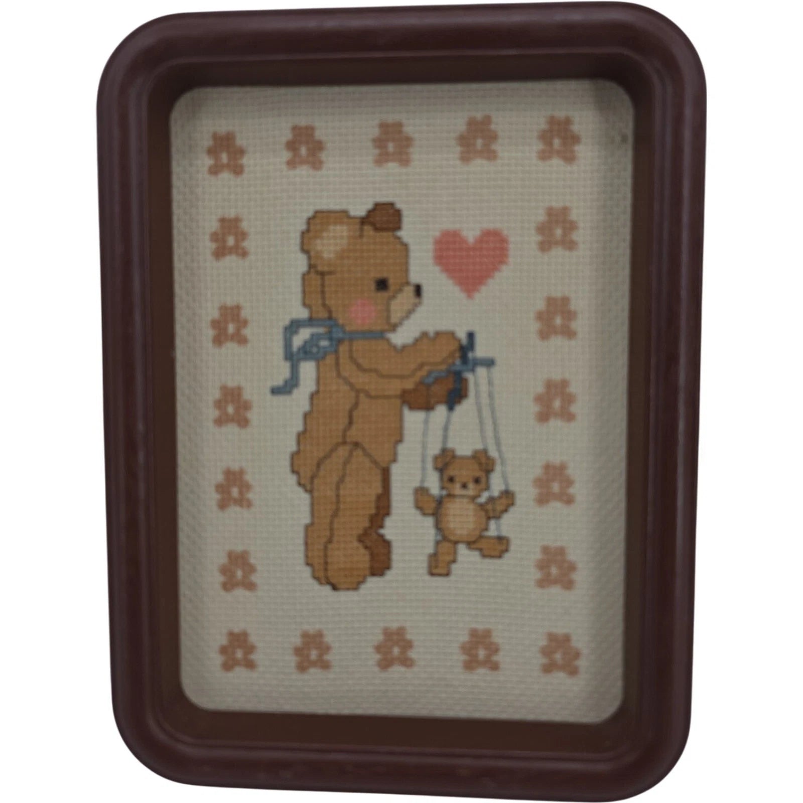 Vintage Good Shepherd Teddy Bear Counted Cross Stitch Set of 2 Framed
