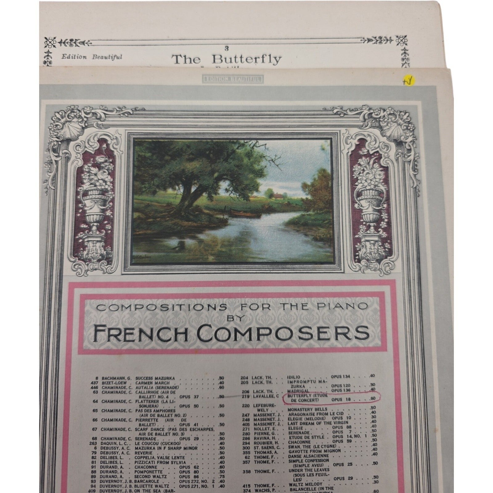 Vintage Sheet Music Compositions for the Piano by French Composers C.C. Church