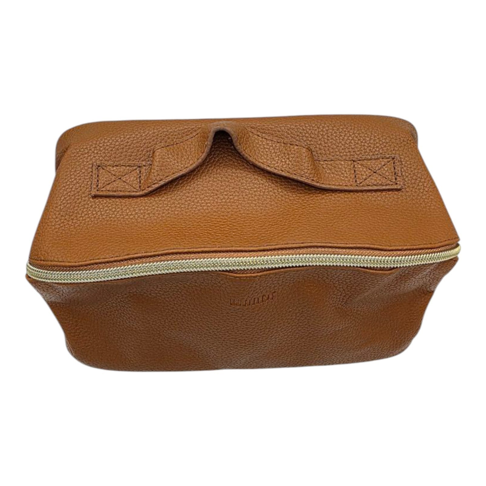 WANDF Brown Faux Leather Toiletry Bag Zip Closure Dopp Kit Travel Organizer Case