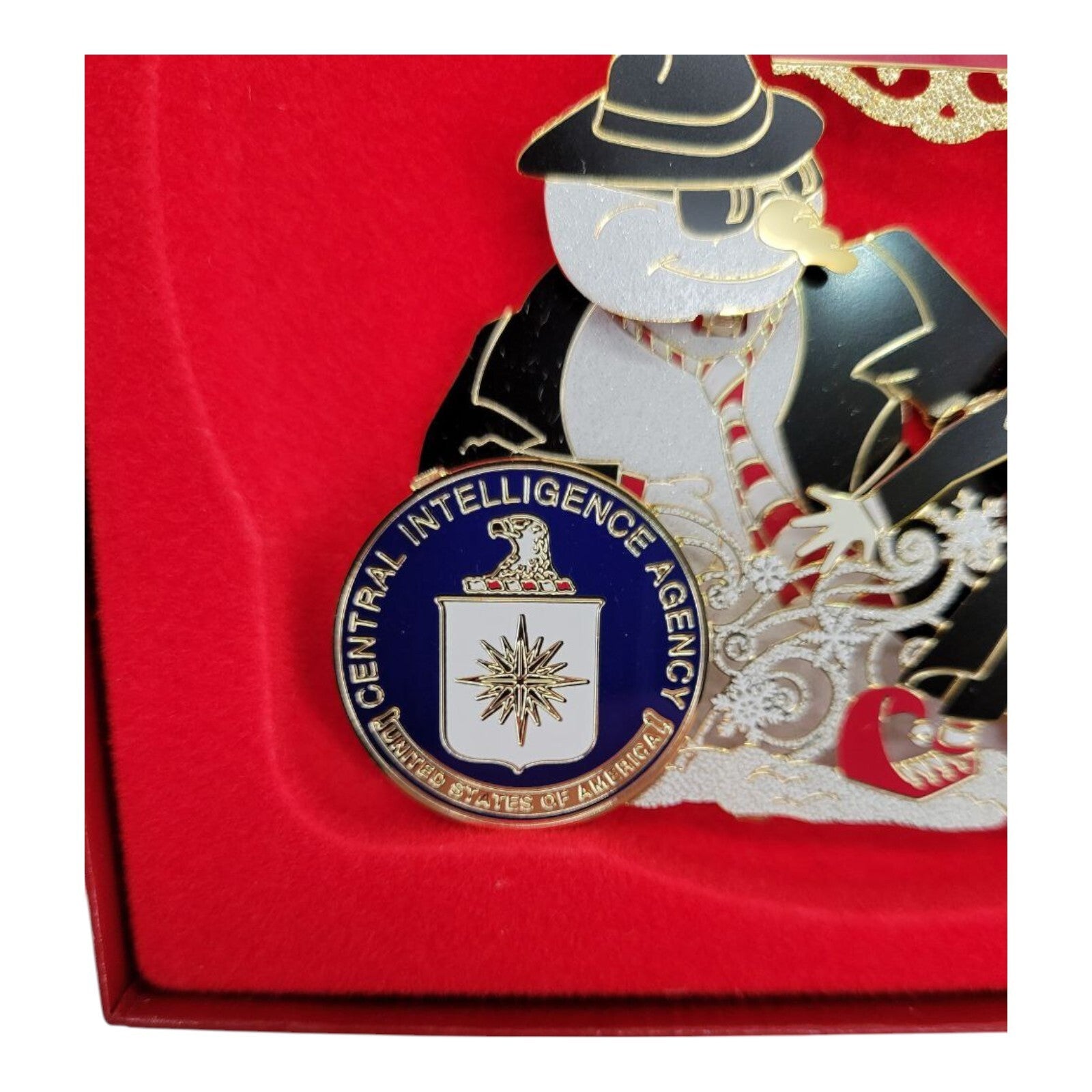 CIA Central Intelligence Agency North Pole Spy Snowman Christmas Ornament w/ Box