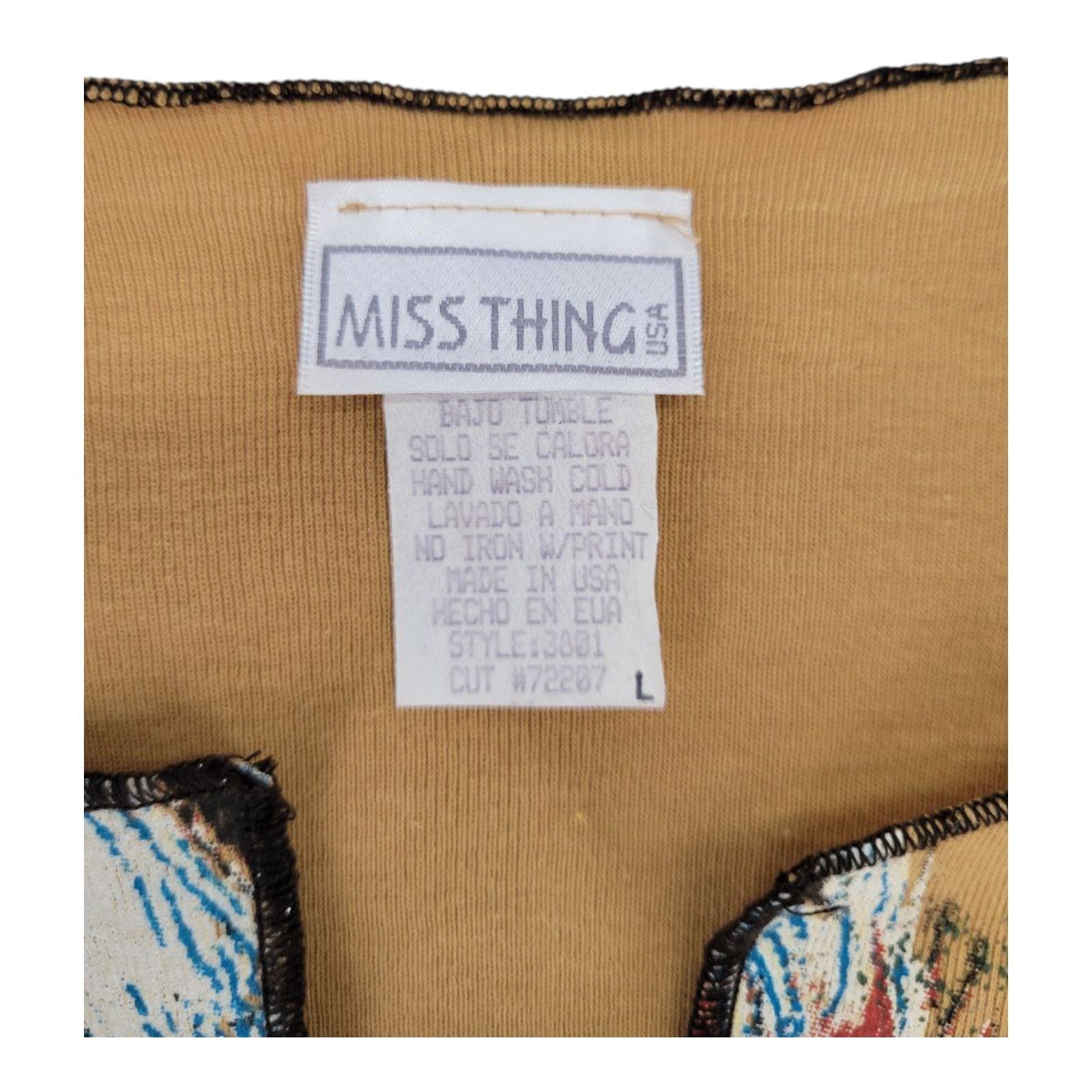 Miss Thing Women's Boho Style Graphic Print Top L Mustard Long Sleeve Bell