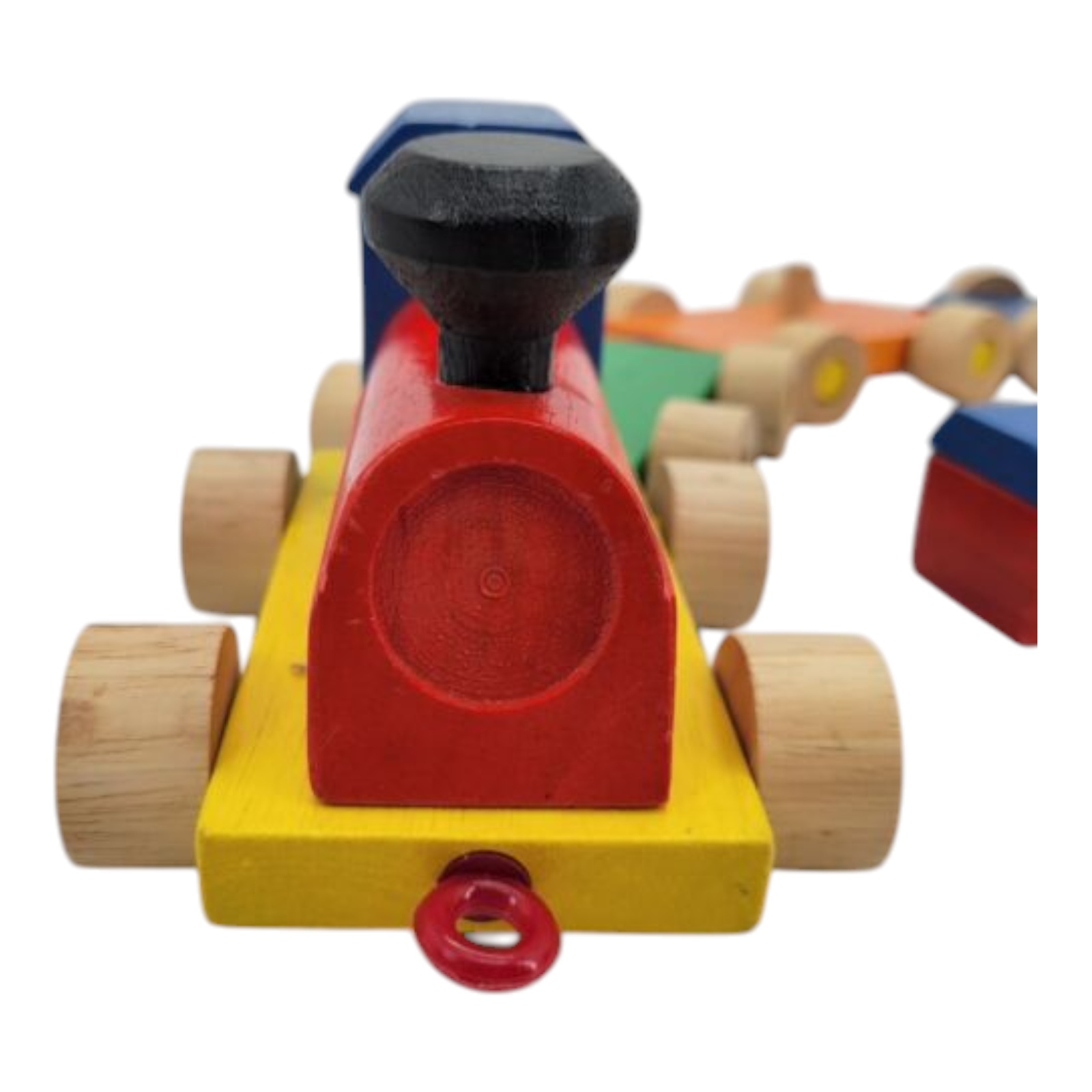 Vintage Toy Wood Train Blue Yellow Red Green with Wood Crain Dump Truck