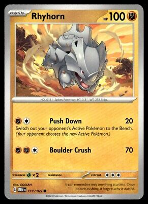 Pokemon 2023 Scarlet & Violet 151 Rhyhorn Common #111 Near Mint Card