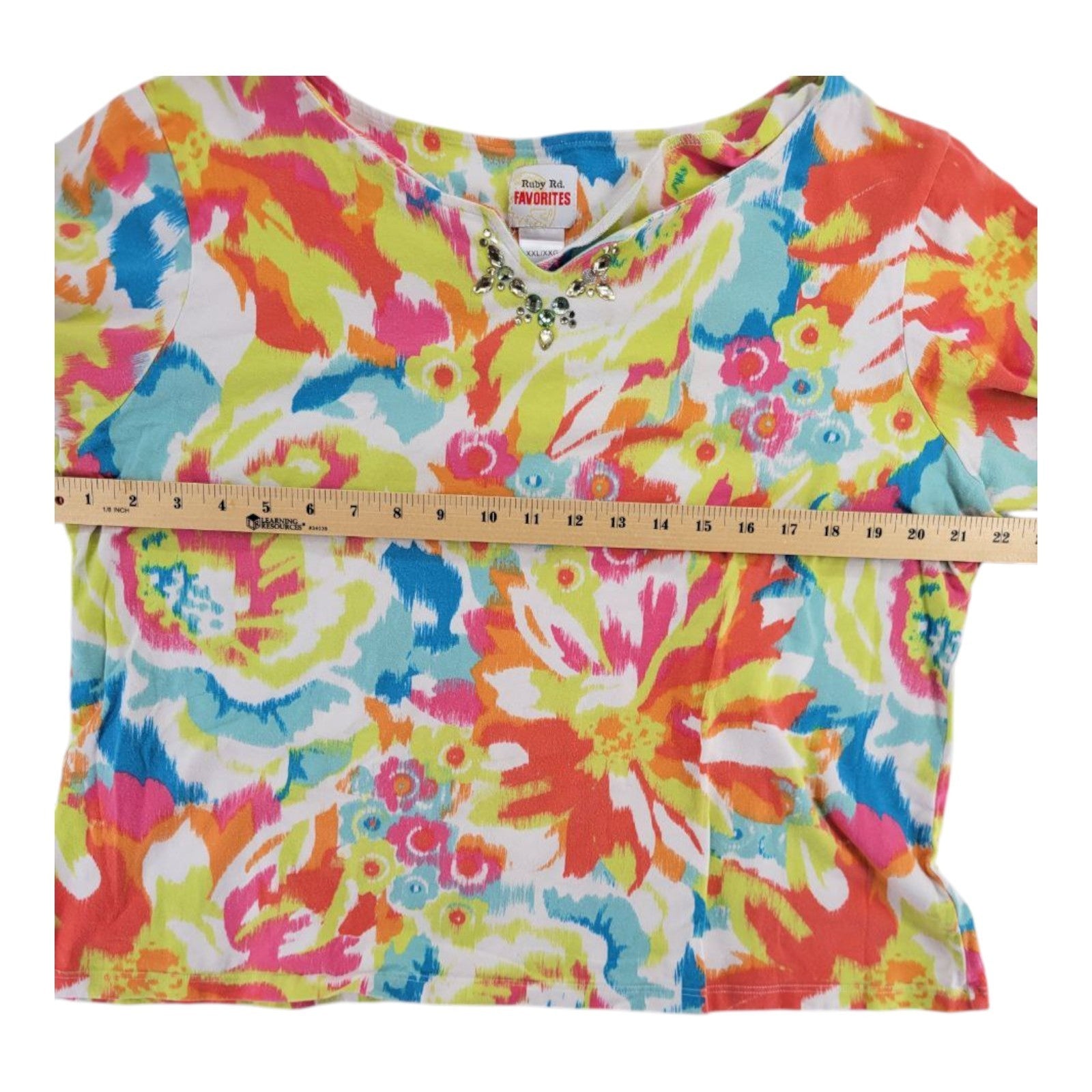 Ruby Rd. Favorites Floral Embellished Top Multicolor 3/4 Sleeve Women's XXL