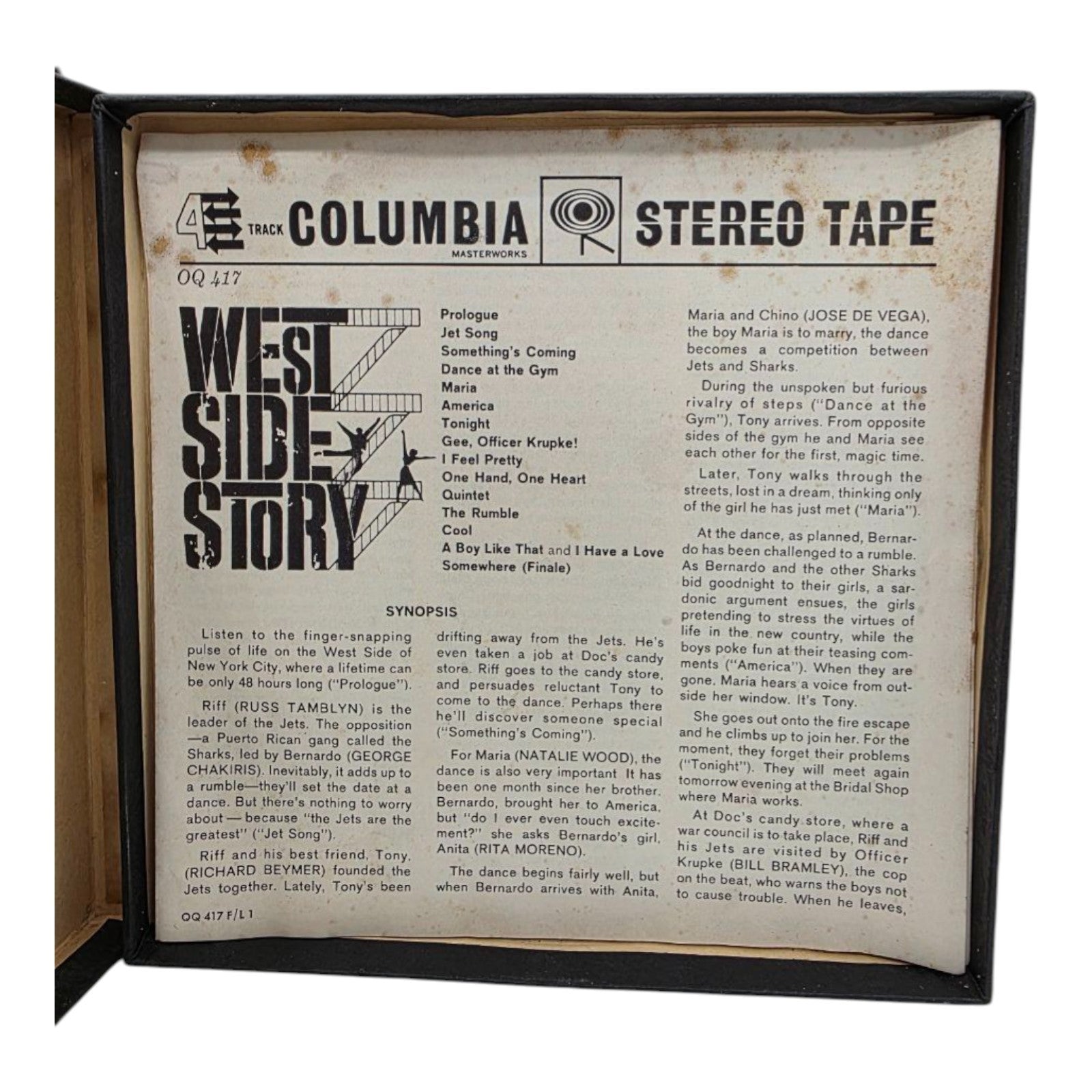 West Side Story Original Soundtrack 4 Track Reel to Reel Tape Columbia OQ 417
