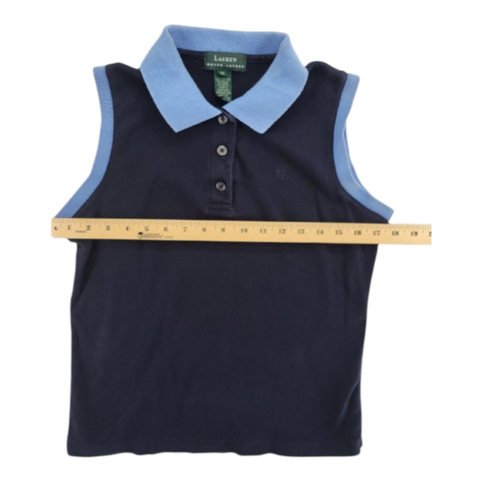 Ralph Lauren Women's Navy Sleeveless Polo Shirt Contrast Collar Cotton M