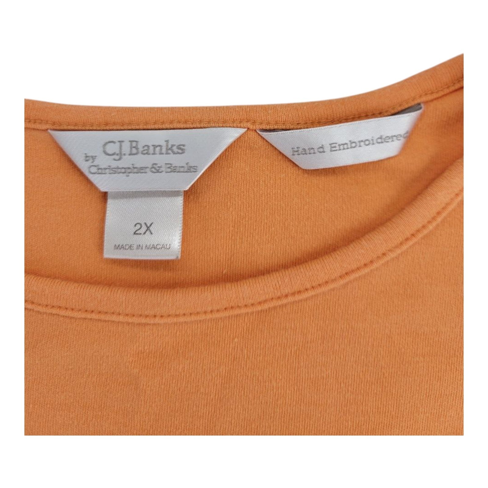 CJ Banks Orange Hand Embroidered Beaded Floral Tee Short Sleeve Top Women's 2X