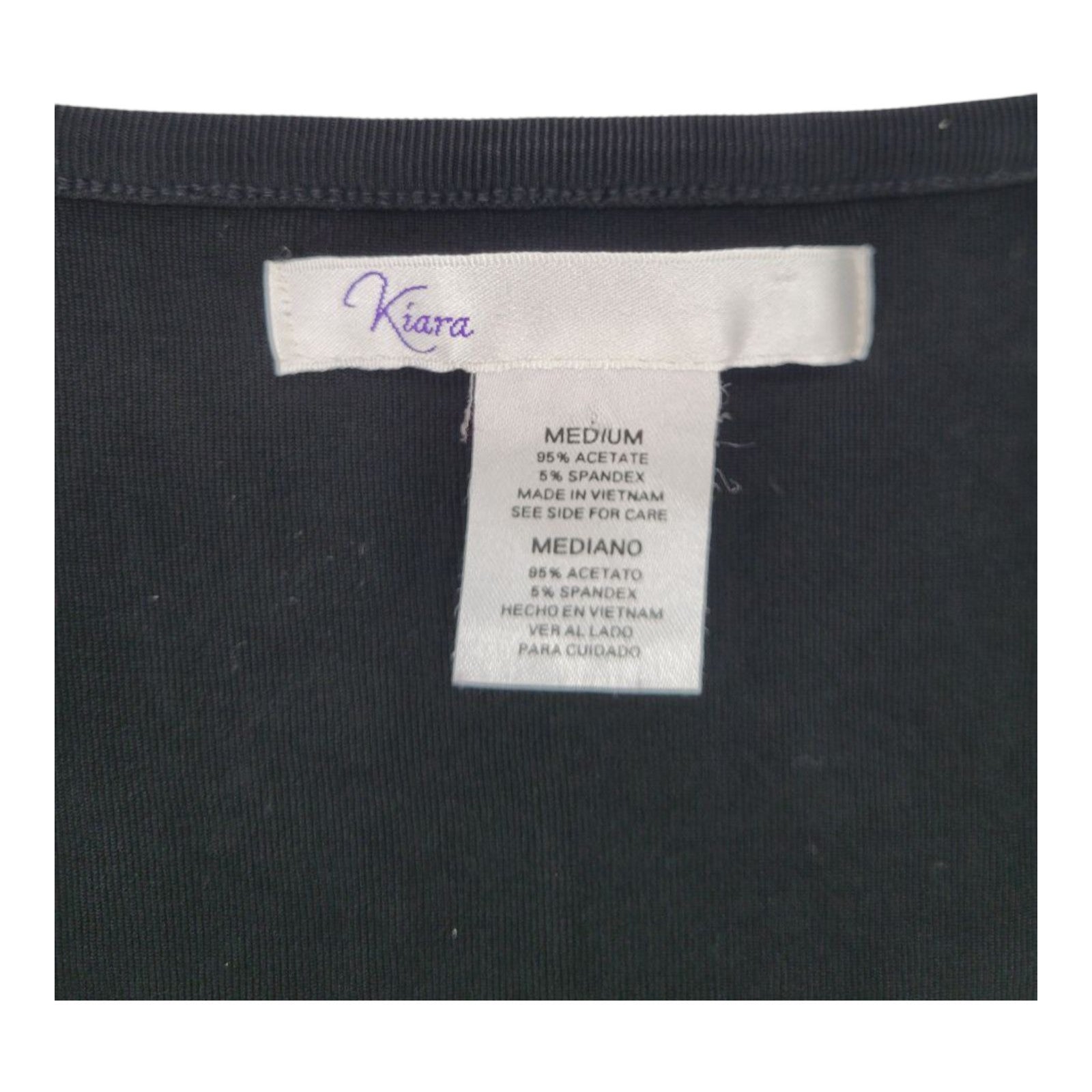 Kiara Women's Black Velvet V-Neck Top 3/4 Sleeve Stretch Acetate Blend Size M