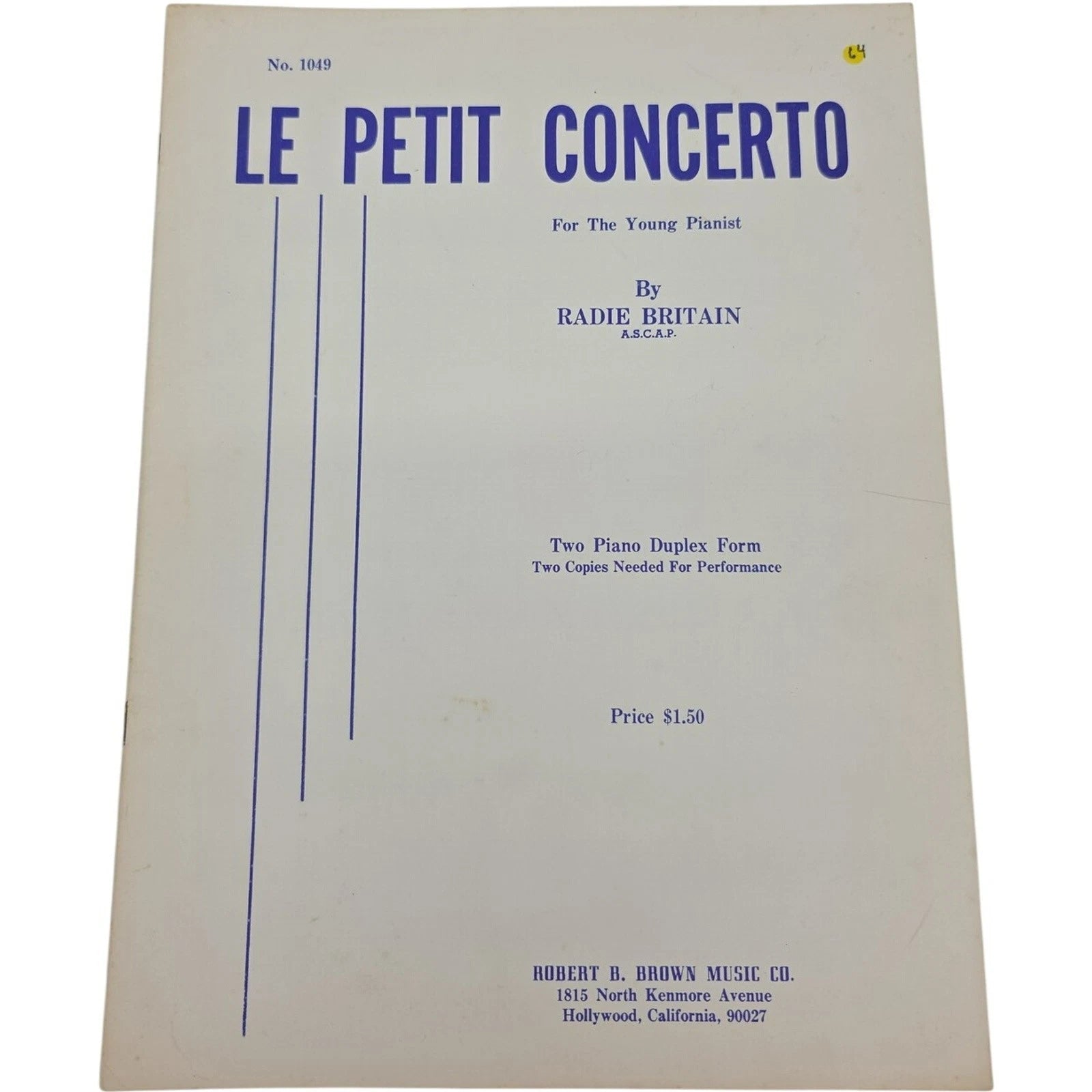 Vintage 1964 Sheet Music Le Petit Concerto for the Young Pianist Radie Britain