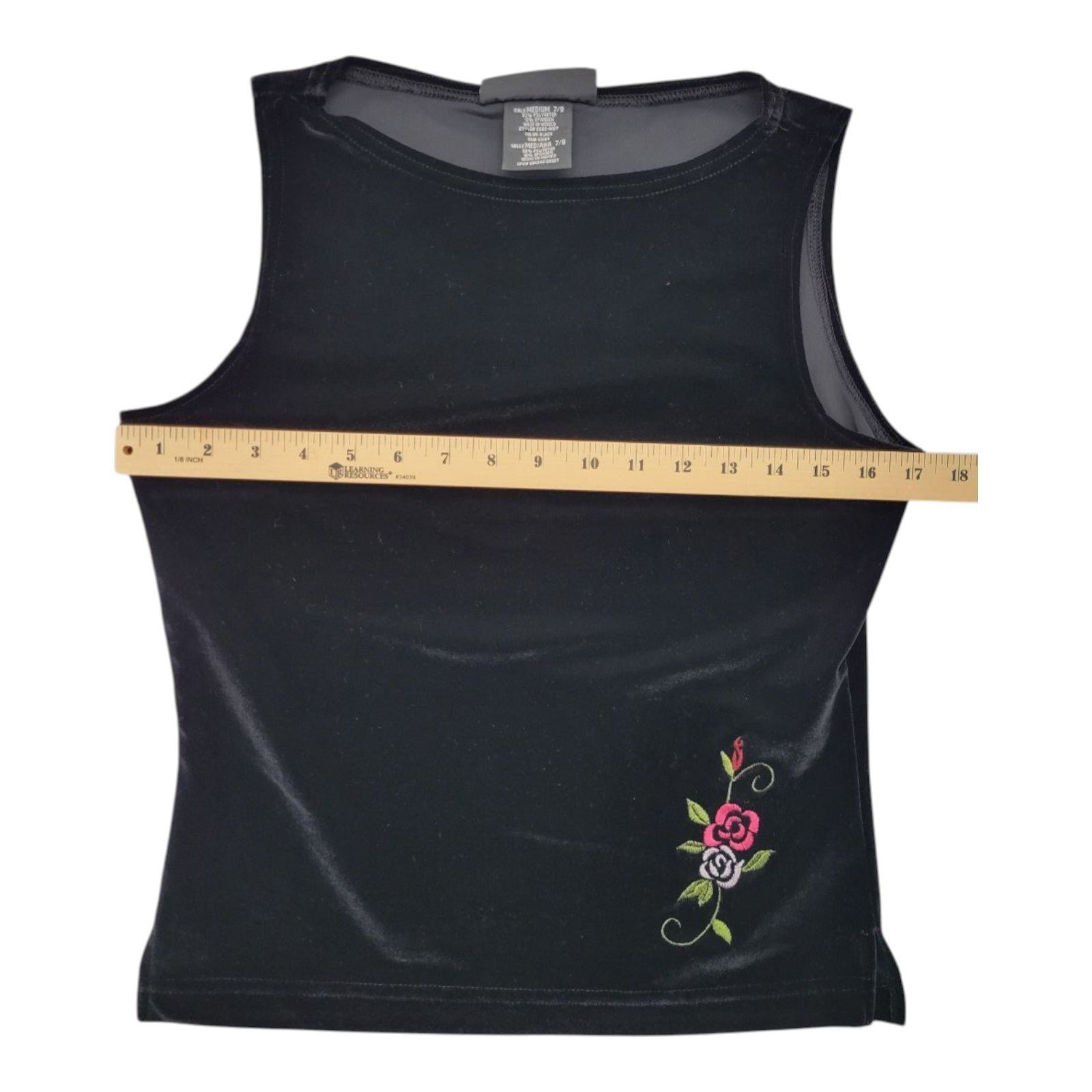 No Boundaries Black Velvet Tank Top Floral Embroidery 7/9 Polyester Spandex