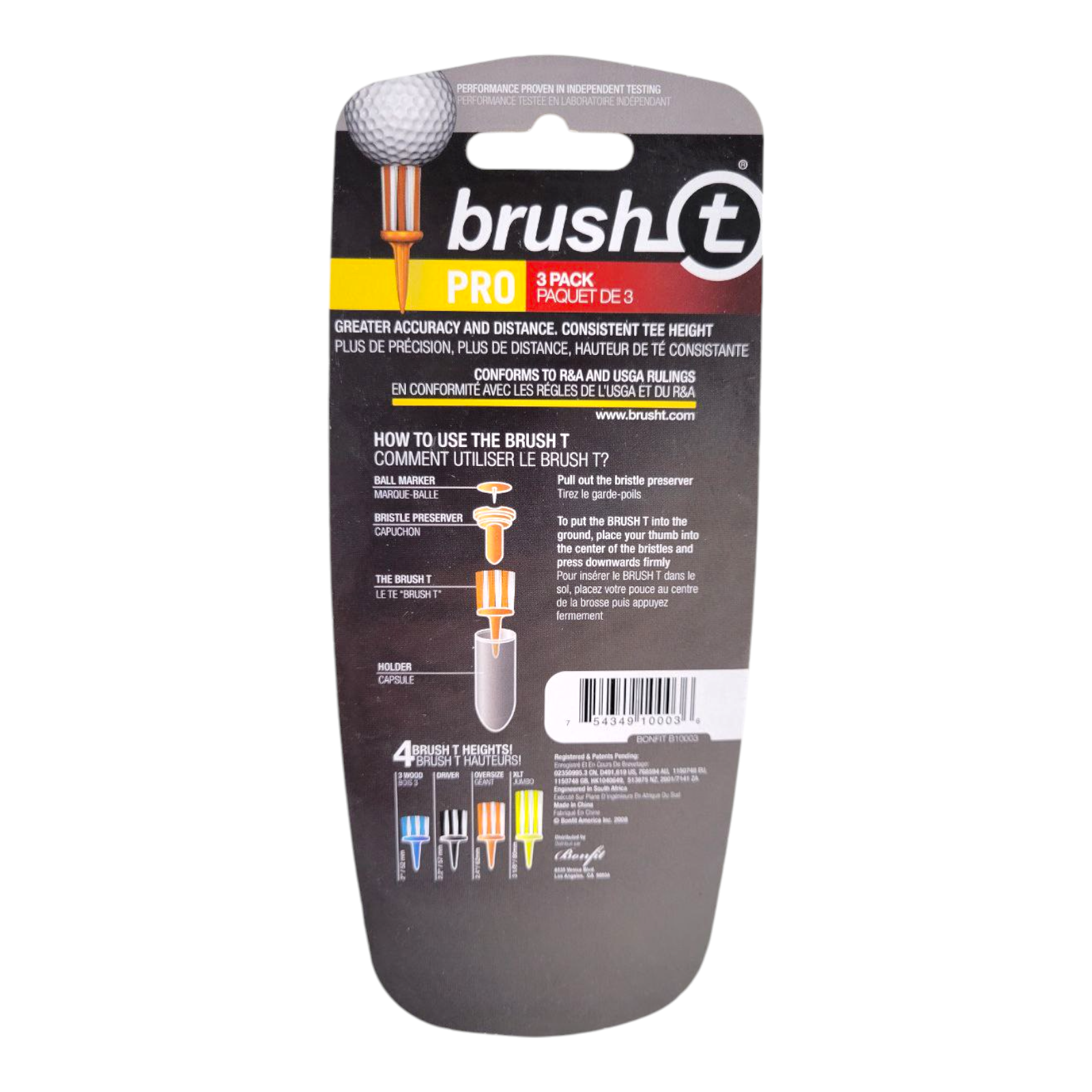 Brush-T Pro Golf Tee 3 Pack Bonfit Sport Assorted Sizes