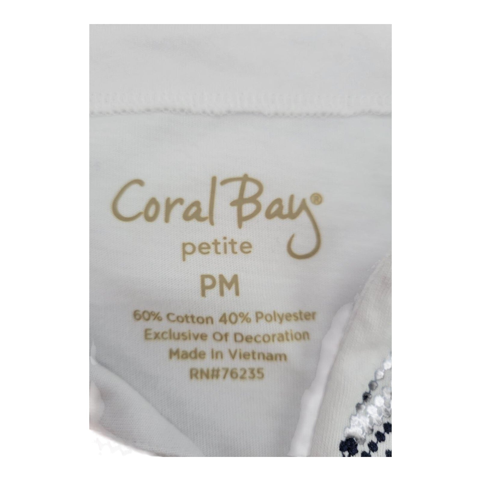 Coral Bay Petit White Embellished V Neck 3/4 Sleeve Top PM