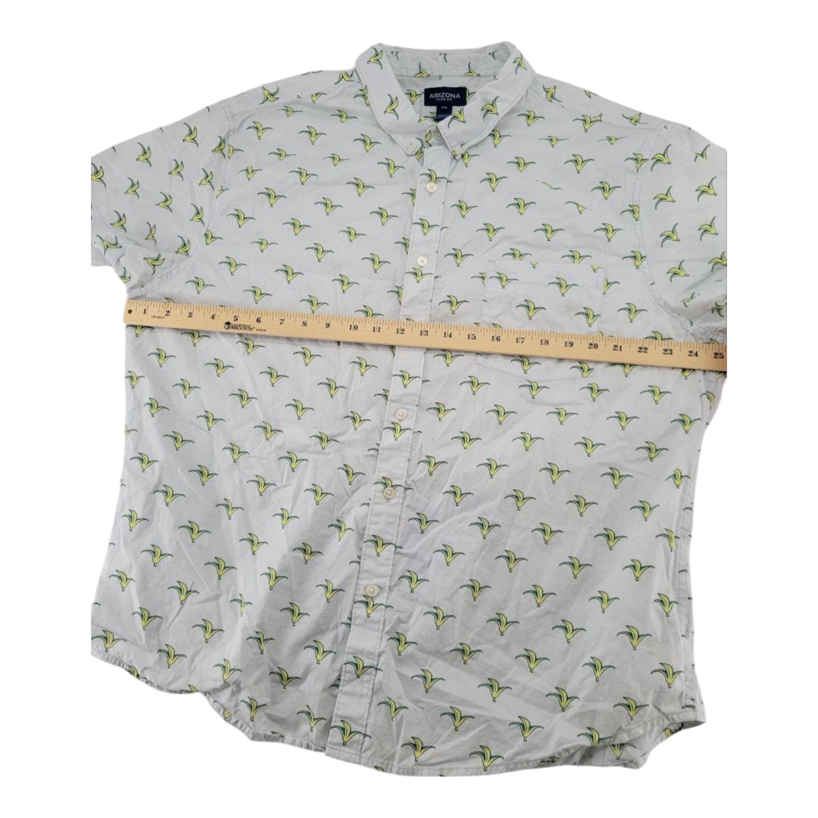 Arizona Jean Co Mens White Banana Print Button Up Short Sleeve Shirt XXL