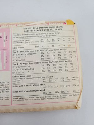 1970’s Simplicity 5143 Hip Hugger Big Bell Pants Size 10