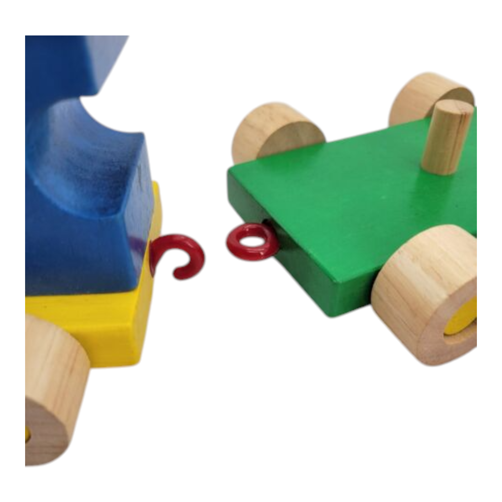 Vintage Toy Wood Train Blue Yellow Red Green with Wood Crain Dump Truck