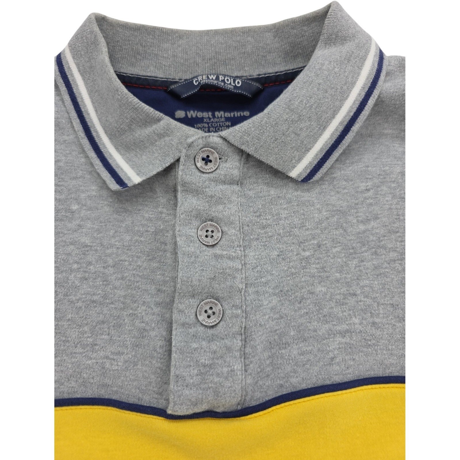 West Marine Crew Polo Gray Yellow Striped Collared Golf Polo Shirt Size XL