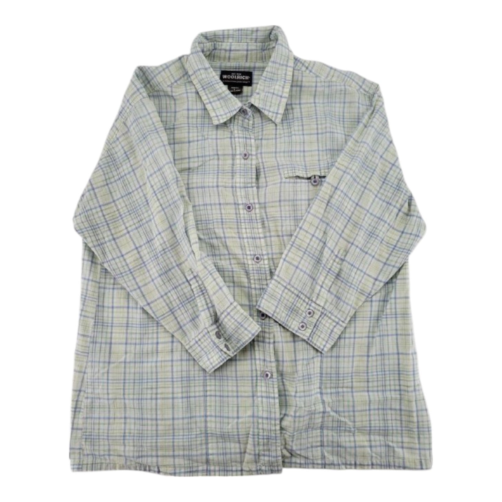Woolrich Womens Plaid 3/4 Sleeve Roll Tab Button Down Shirt Size L